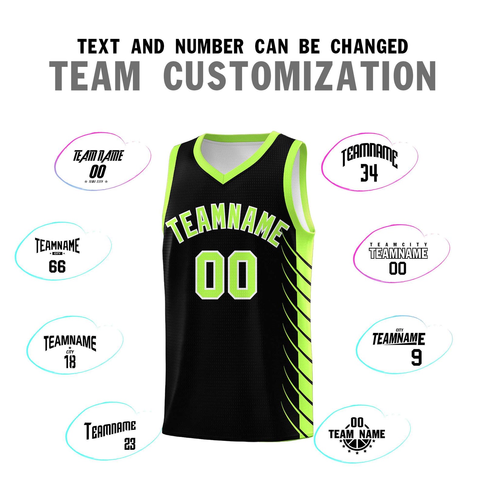 Custom Black Fluorescent Green Personalized Side Symmetrical Line Pattern Sports Uniform Basketball Jersey