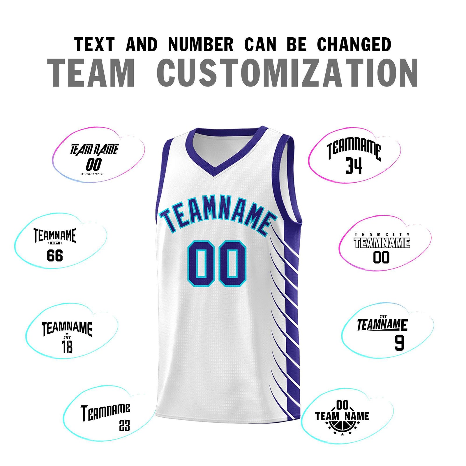 Custom White Royal Personalized Side Symmetrical Line Pattern Sports Uniform Basketball Jersey