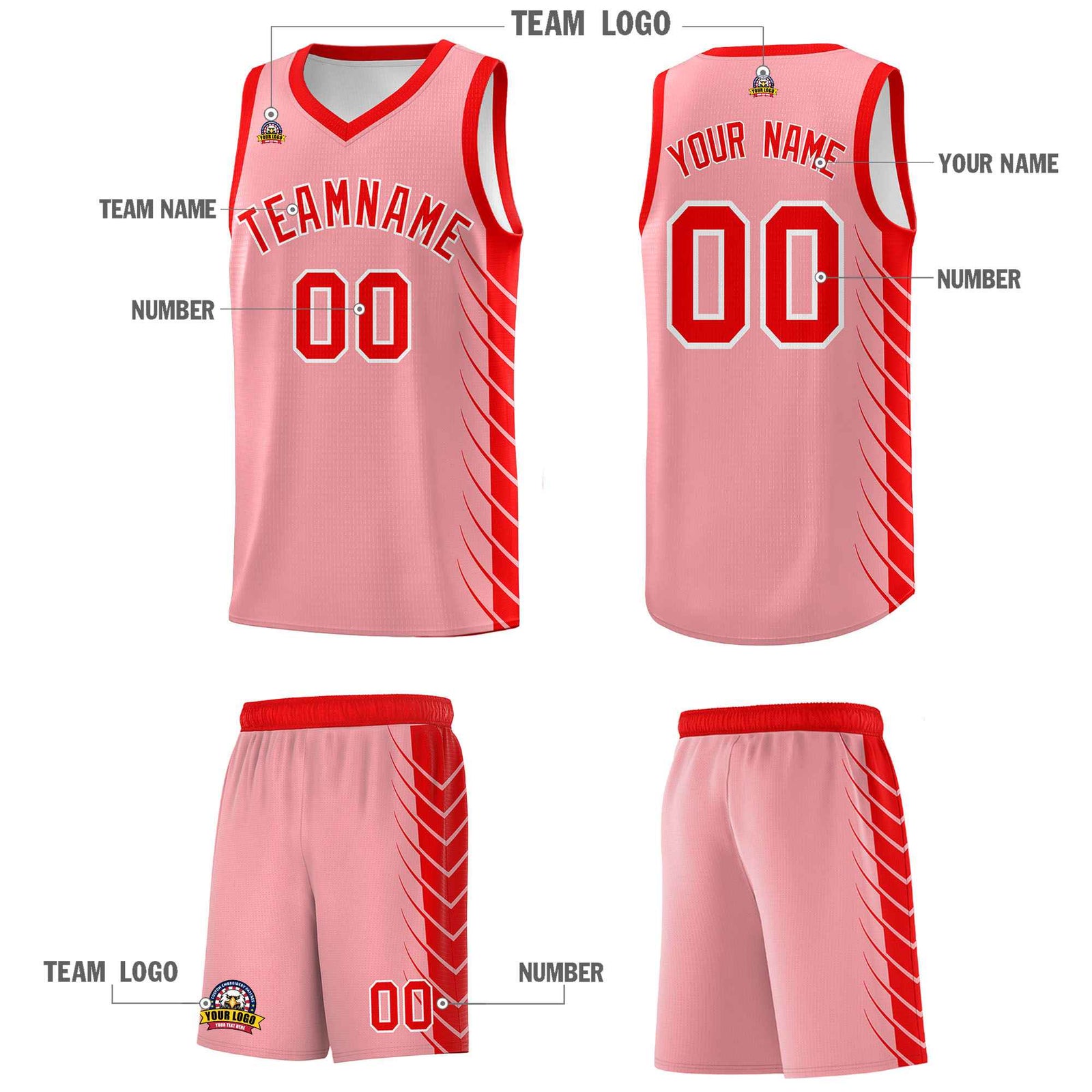 Custom Light Pink Light Red Personalized Side Symmetrical Line Pattern Sports Uniform Basketball Jersey