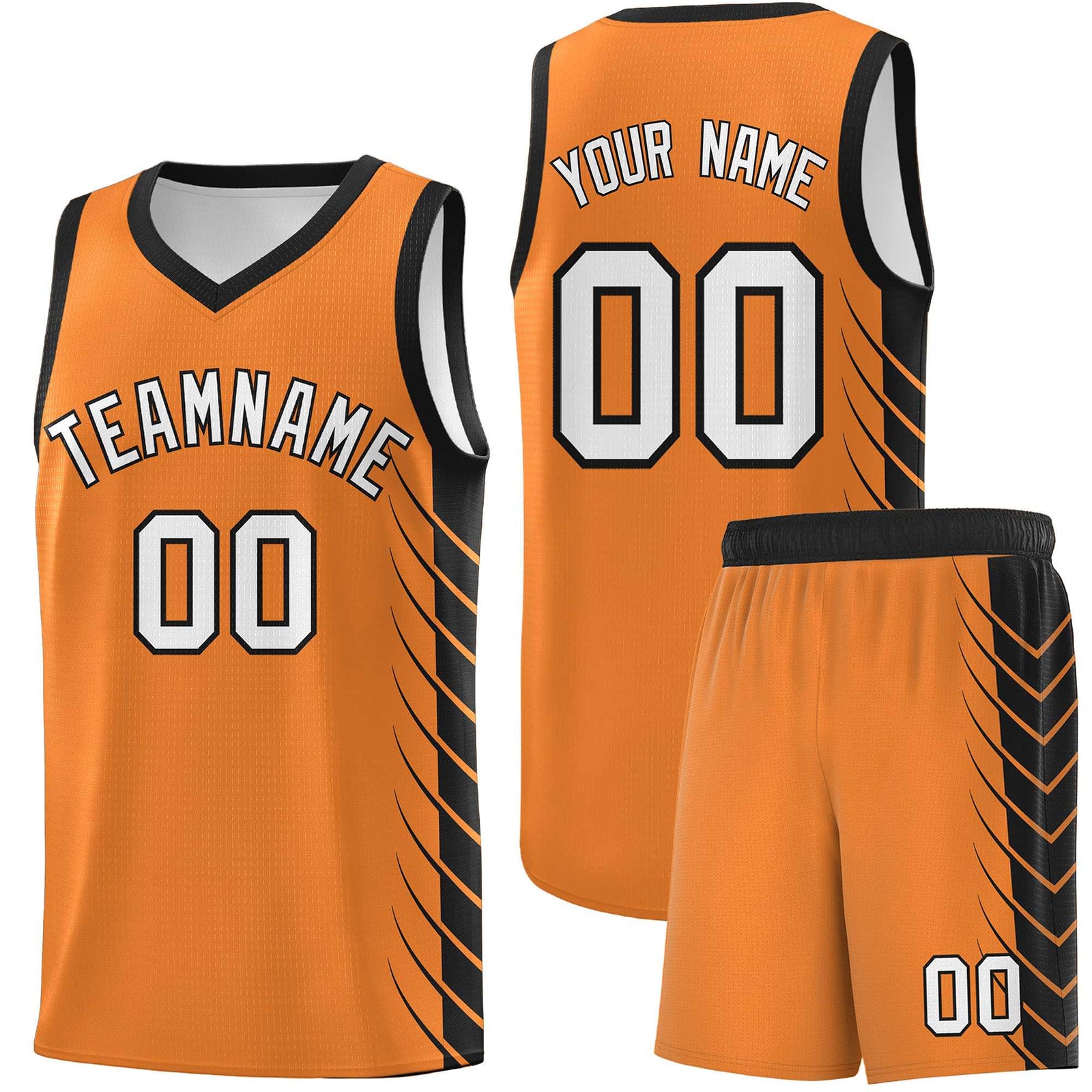 Custom Gold Orange Black Personalized Side Symmetrical Line Pattern Sports Uniform Basketball Jersey