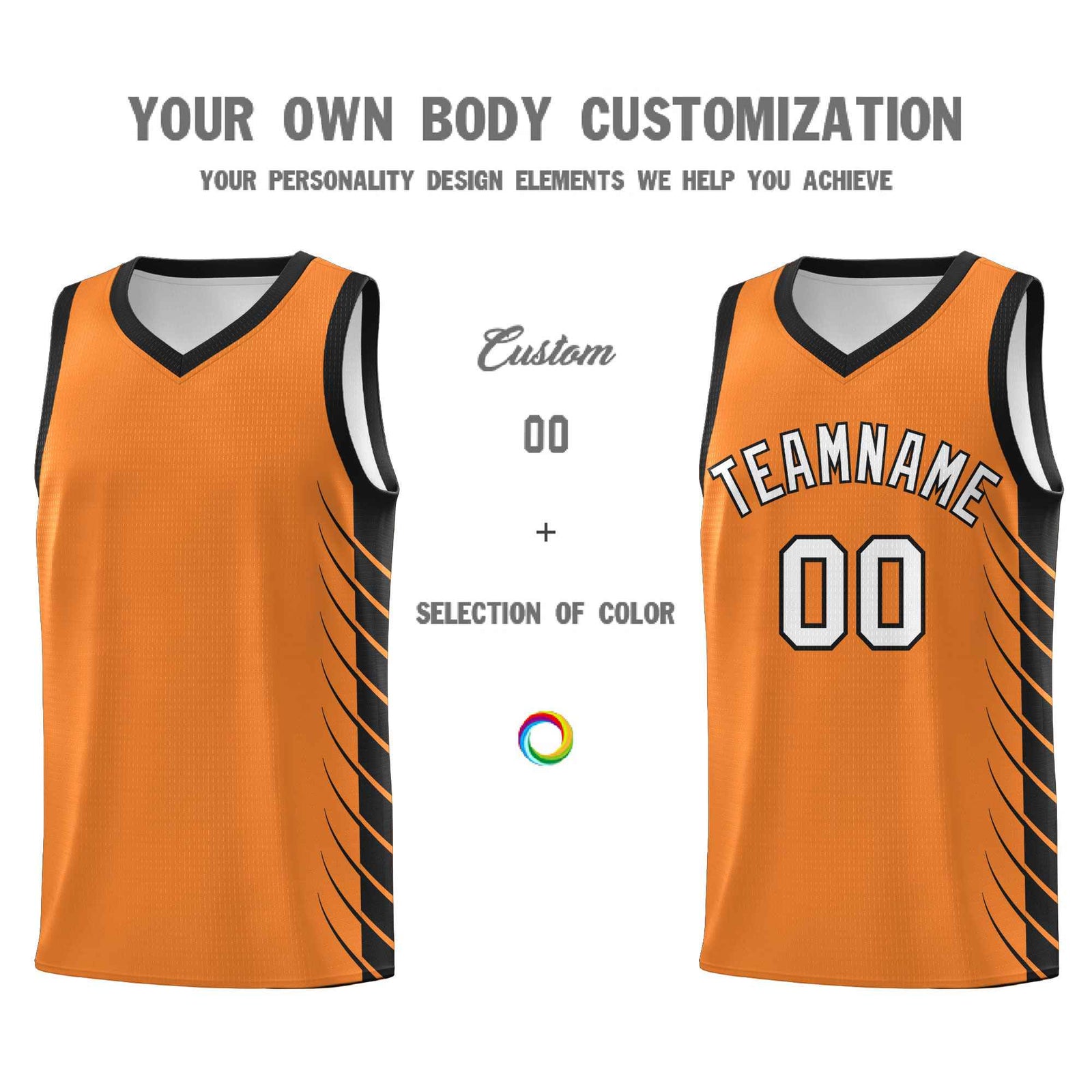 Custom Gold Orange Black Personalized Side Symmetrical Line Pattern Sports Uniform Basketball Jersey