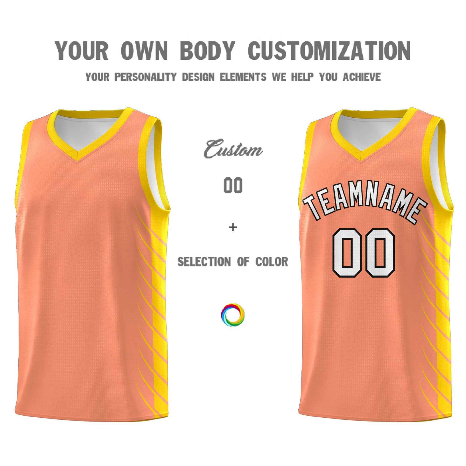 Custom Light Orange Gold Personalized Side Symmetrical Line Pattern Sports Uniform Basketball Jersey
