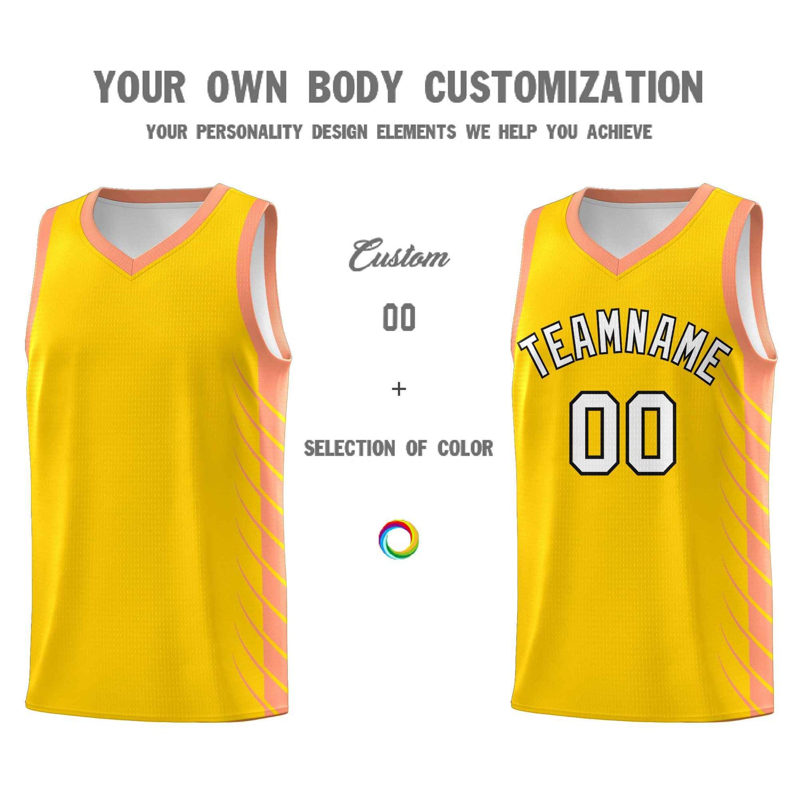 Custom Gold Light Orange Personalized Side Symmetrical Line Pattern Sports Uniform Basketball Jersey