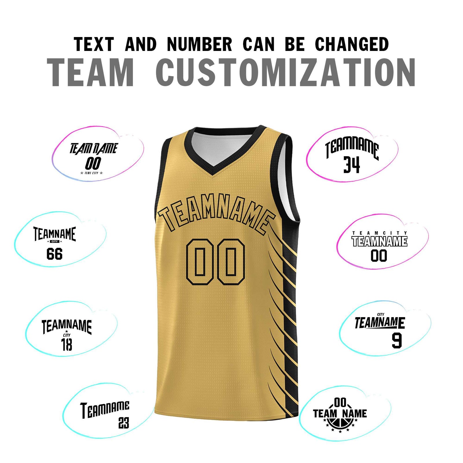 Custom Old Gold Black Personalized Side Symmetrical Line Pattern Sports Uniform Basketball Jersey