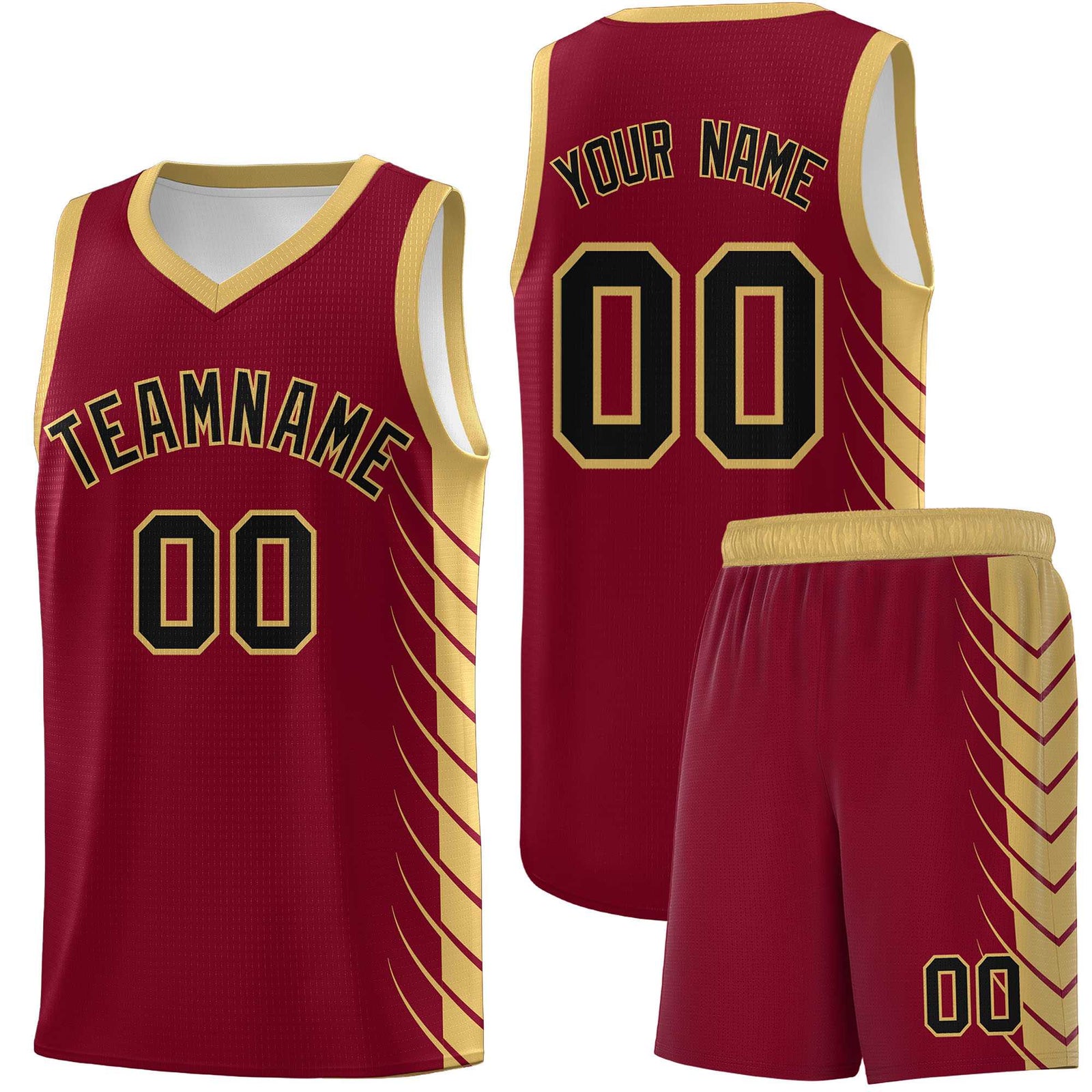 Custom Crimson Old Gold Personalized Side Symmetrical Line Pattern Sports Uniform Basketball Jersey