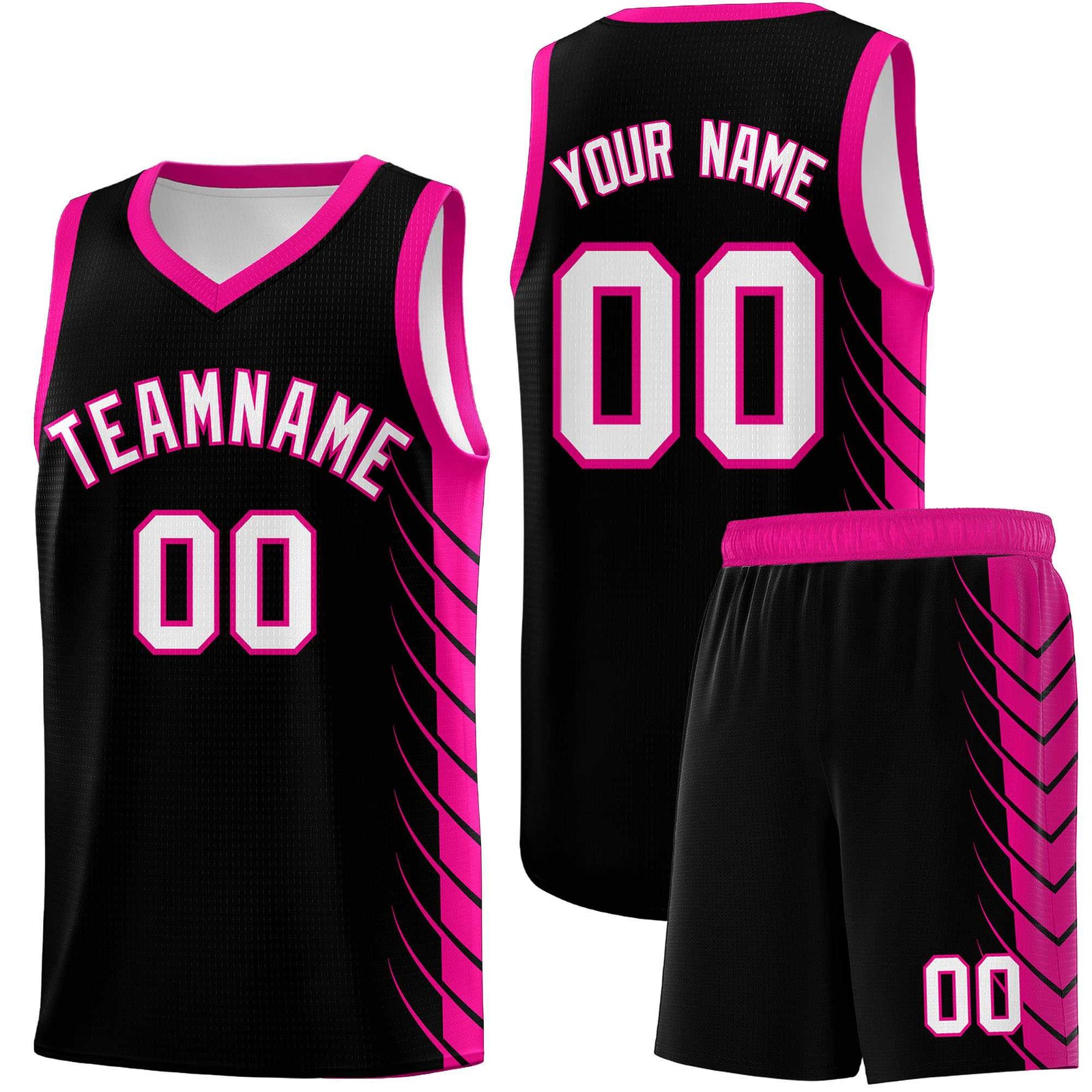 Custom Black Pink Personalized Side Symmetrical Line Pattern Sports Uniform Basketball Jersey
