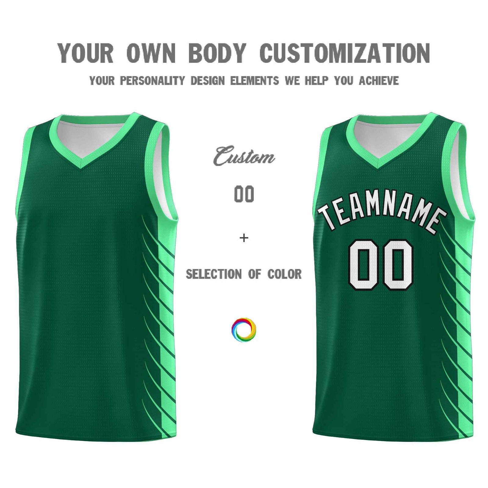 Custom Kelly Green Green Personalized Side Symmetrical Line Pattern Sports Uniform Basketball Jersey