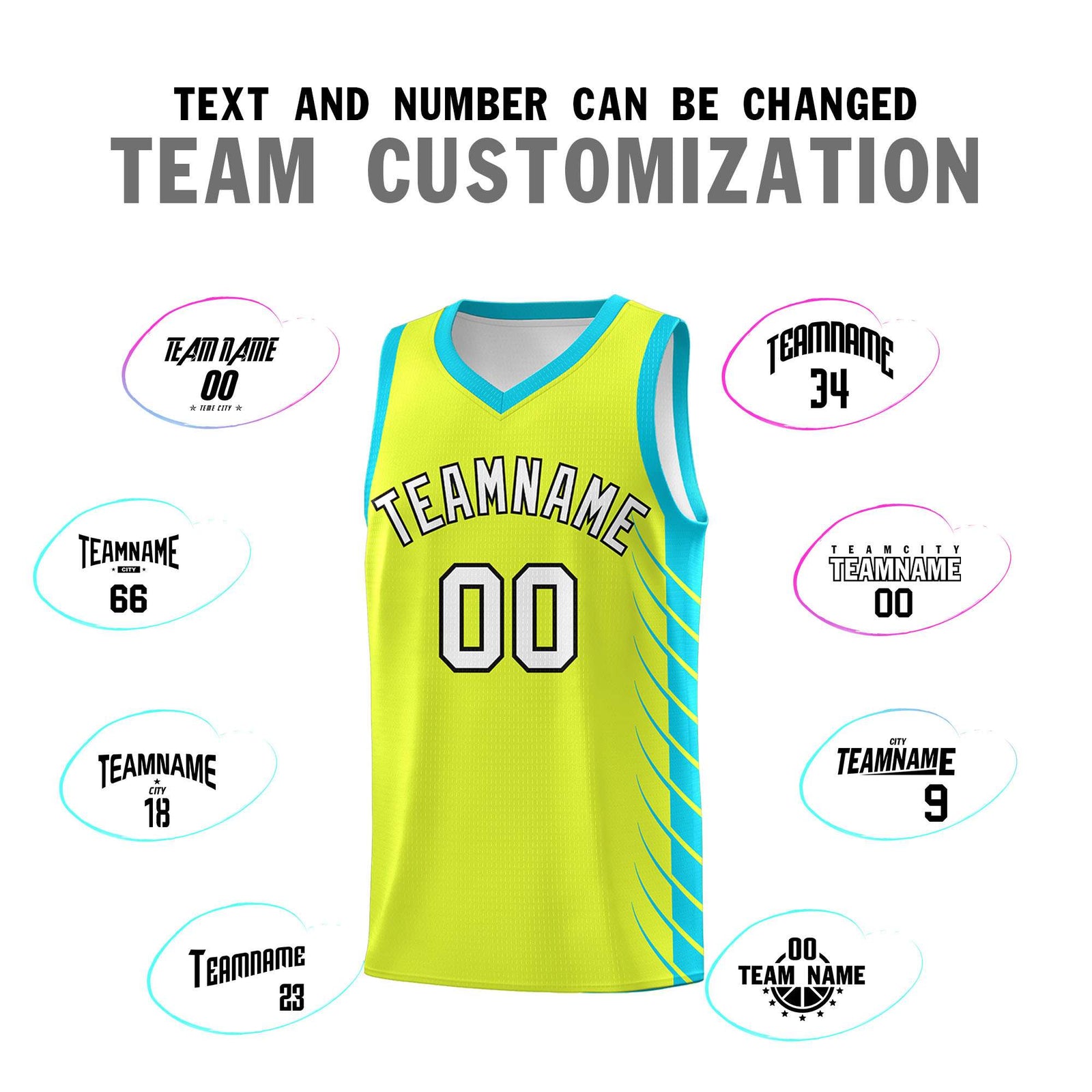 Custom Fluorescent Green Sky Blue Personalized Side Symmetrical Line Pattern Sports Uniform Basketball Jersey