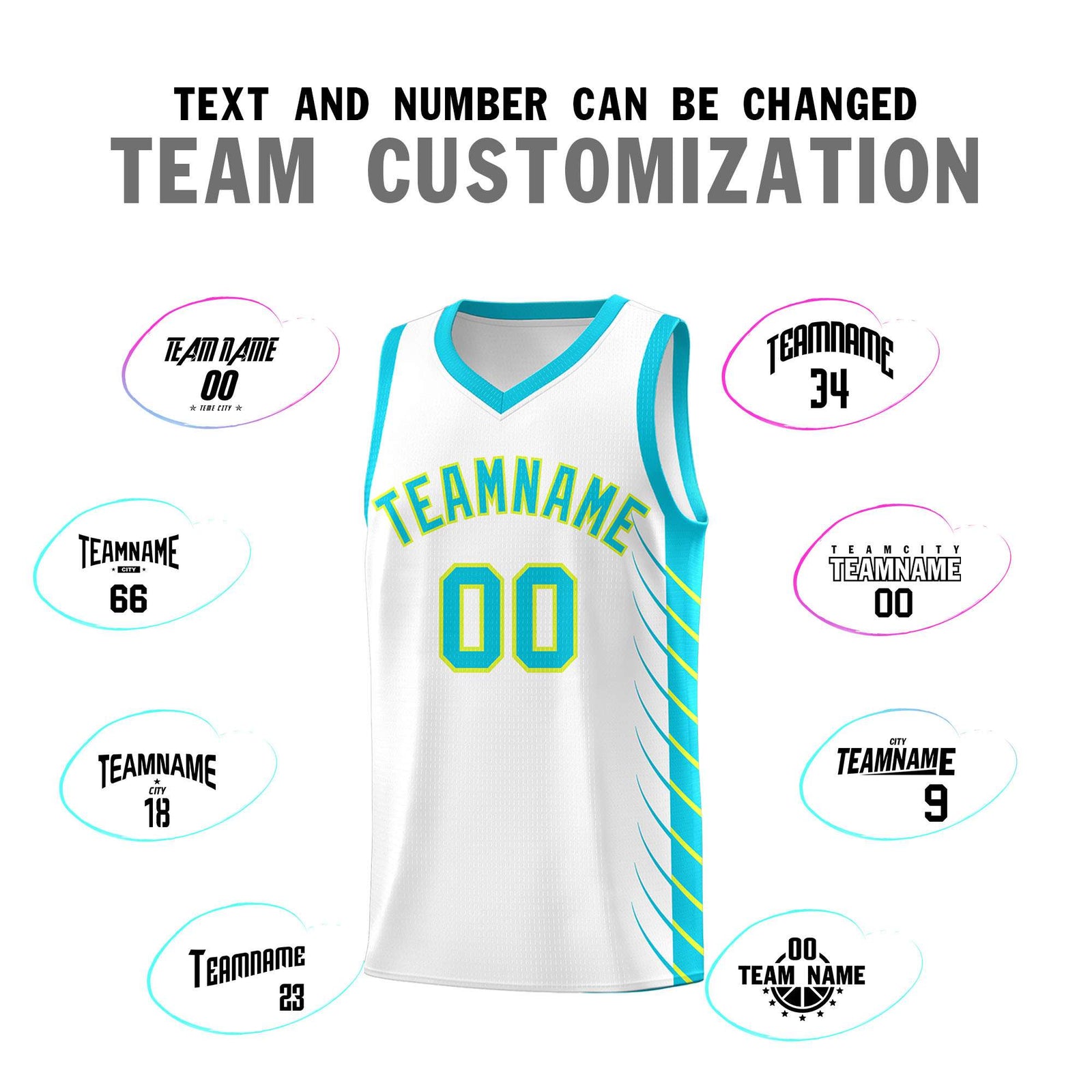 Custom White Sky Blue Personalized Side Symmetrical Line Pattern Sports Uniform Basketball Jersey