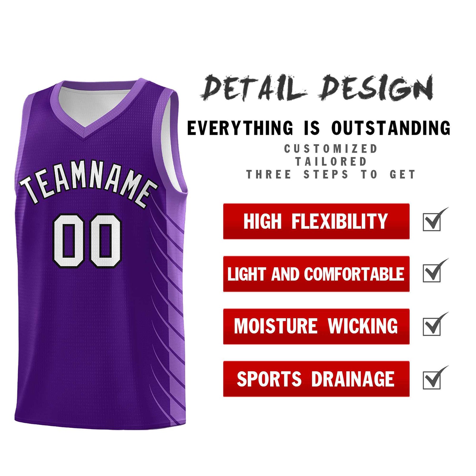 Custom Purple Light Purple Personalized Side Symmetrical Line Pattern Sports Uniform Basketball Jersey