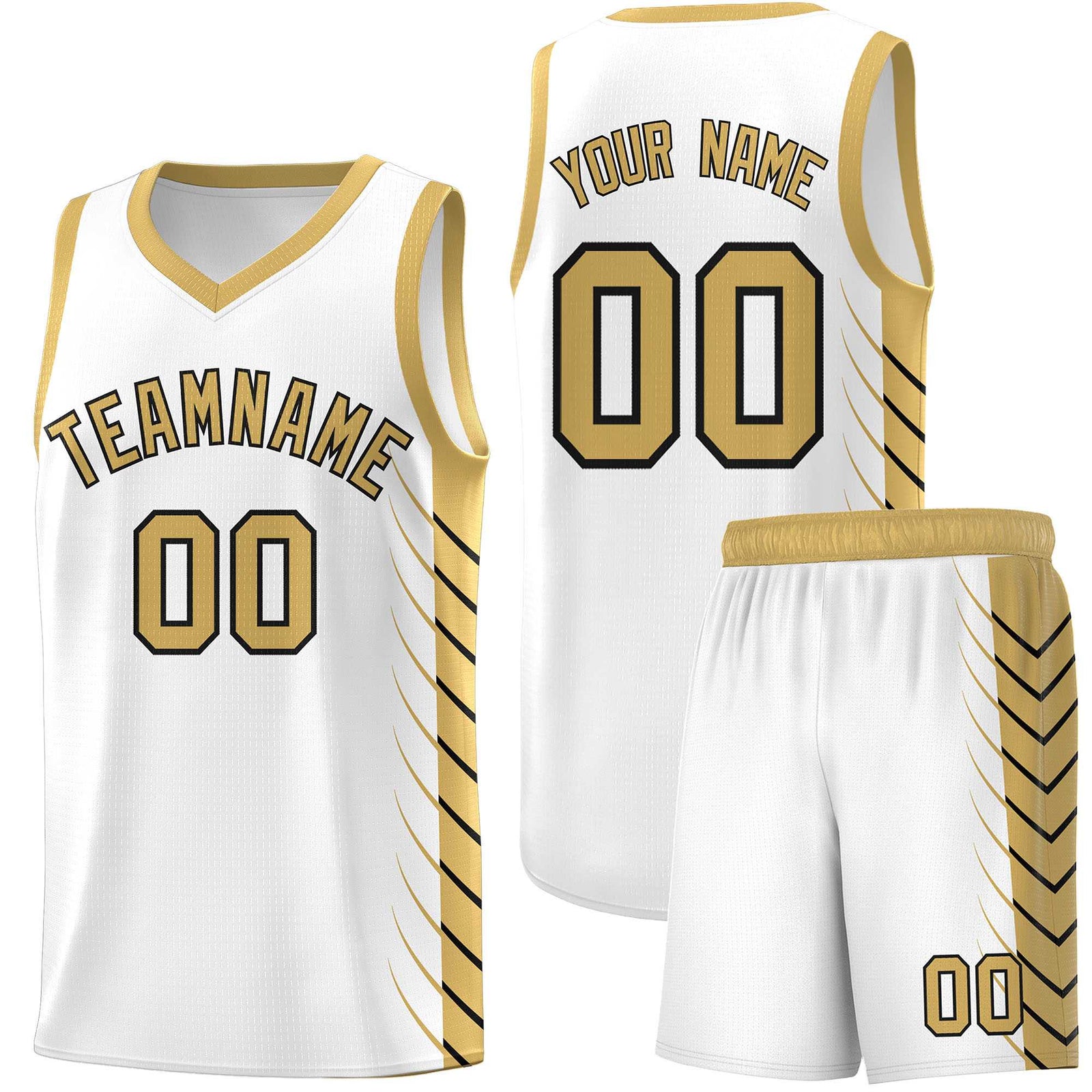 Custom White Old Gold Personalized Side Symmetrical Line Pattern Sports Uniform Basketball Jersey