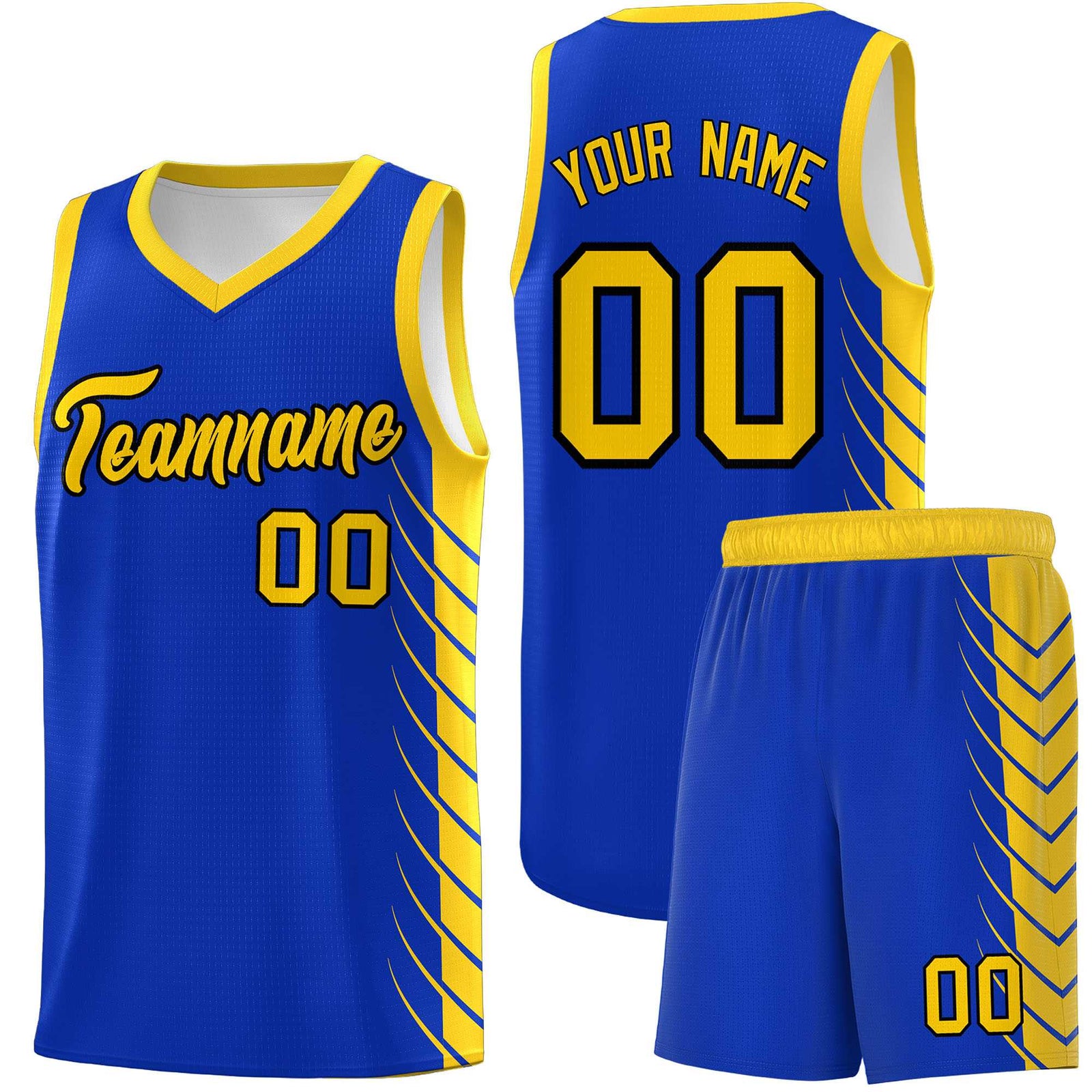Custom Royal Gold Personalized Side Symmetrical Line Pattern Sports Uniform Basketball Jersey