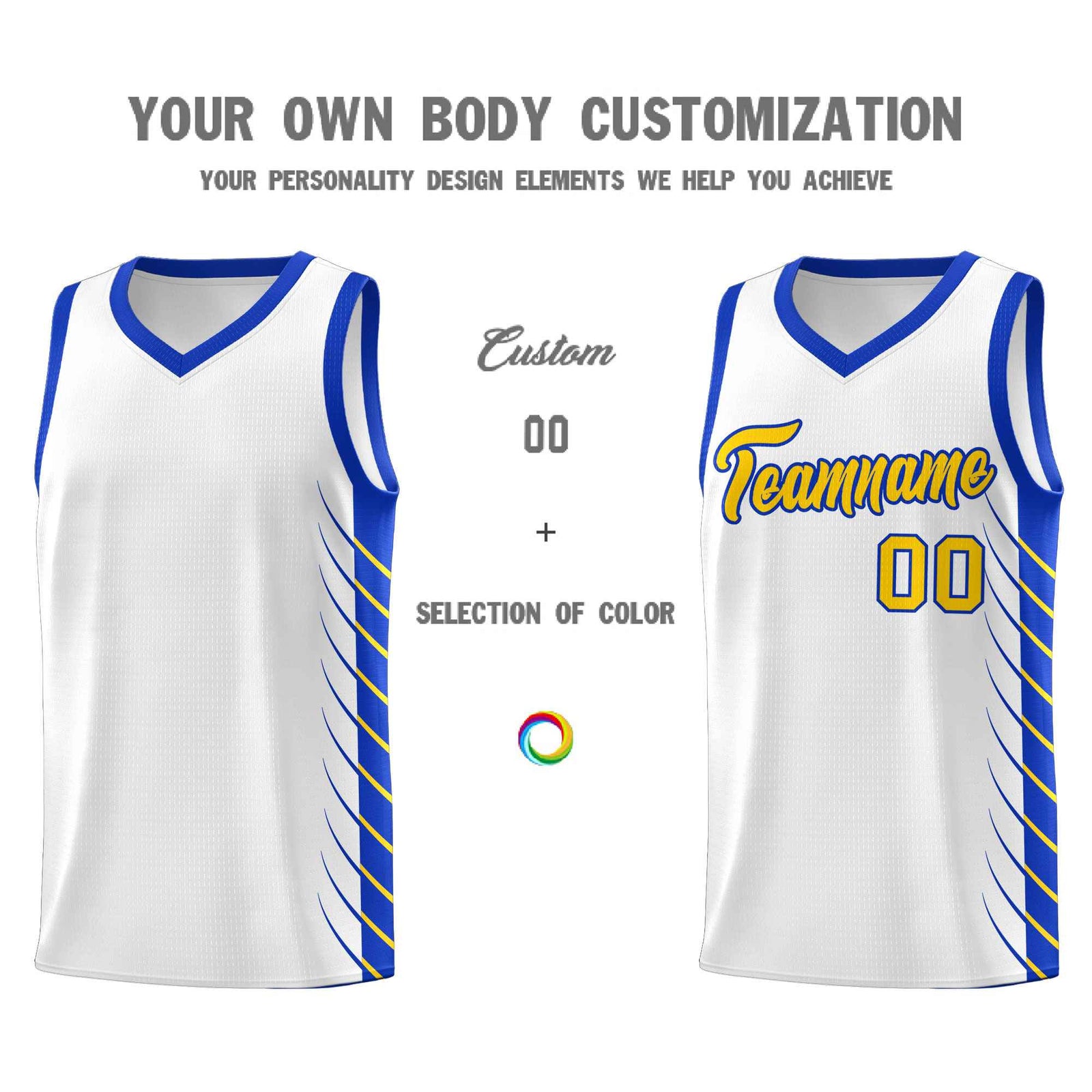 Custom White Royal Personalized Side Symmetrical Line Pattern Sports Uniform Basketball Jersey