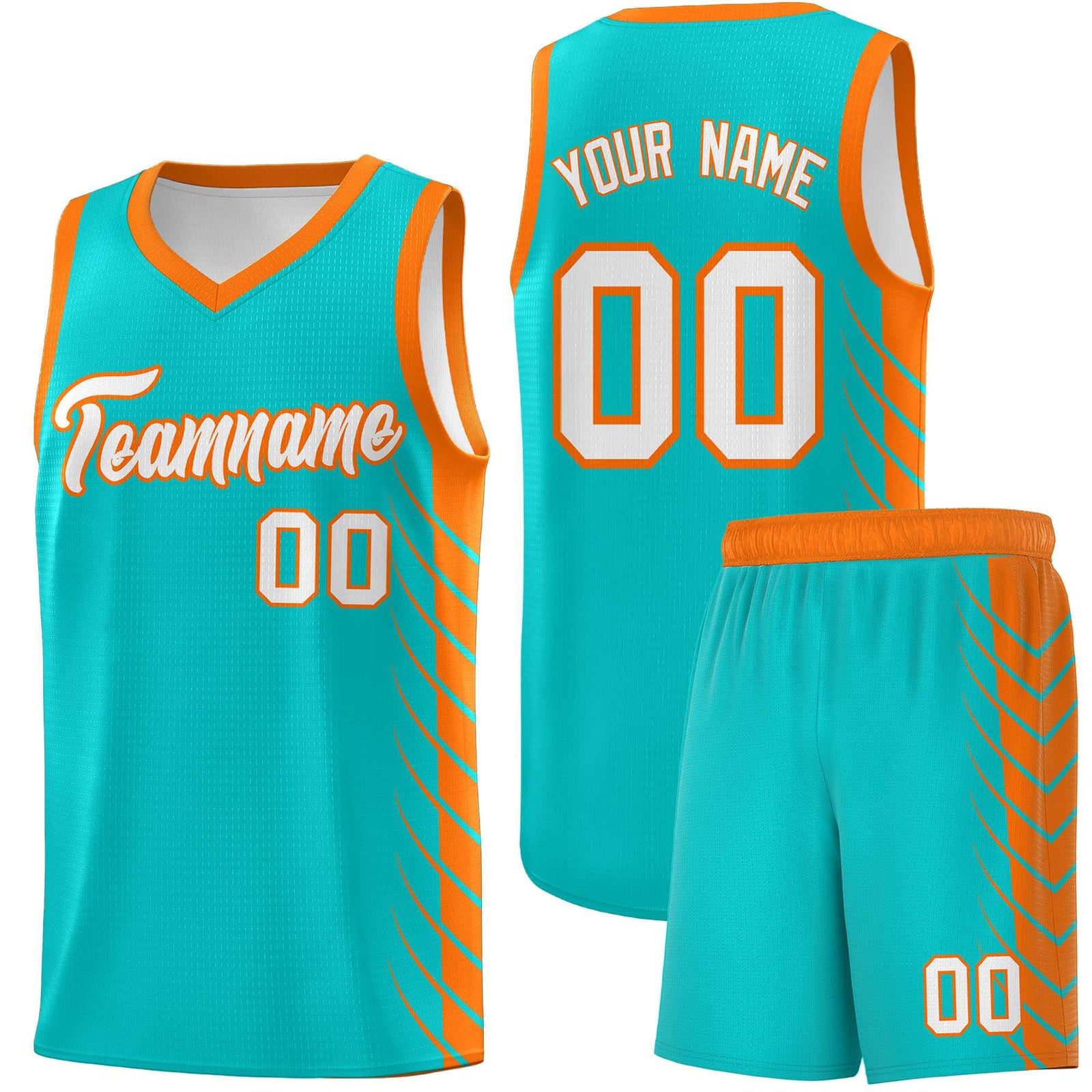 Custom Aqua Orange Personalized Side Symmetrical Line Pattern Sports Uniform Basketball Jersey