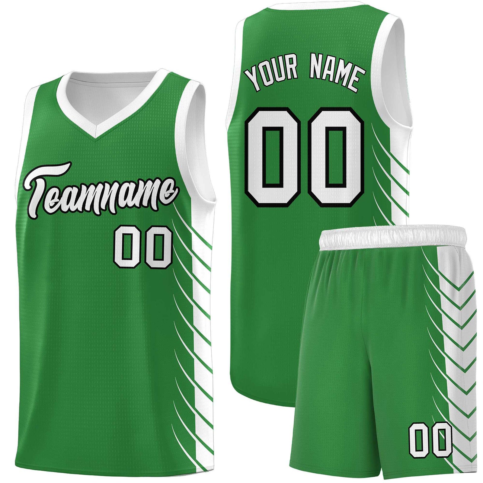 Custom Kelly Green White Personalized Side Symmetrical Line Pattern Sports Uniform Basketball Jersey