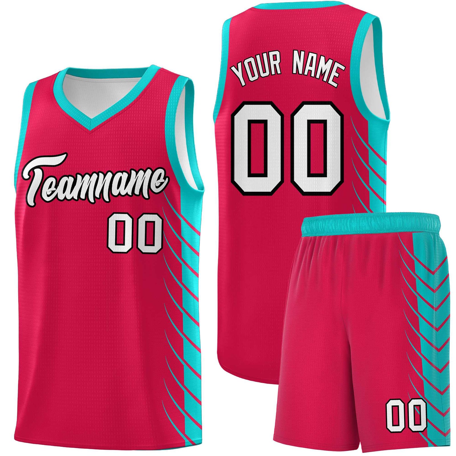 Custom Red Aqua Personalized Side Symmetrical Line Pattern Sports Uniform Basketball Jersey