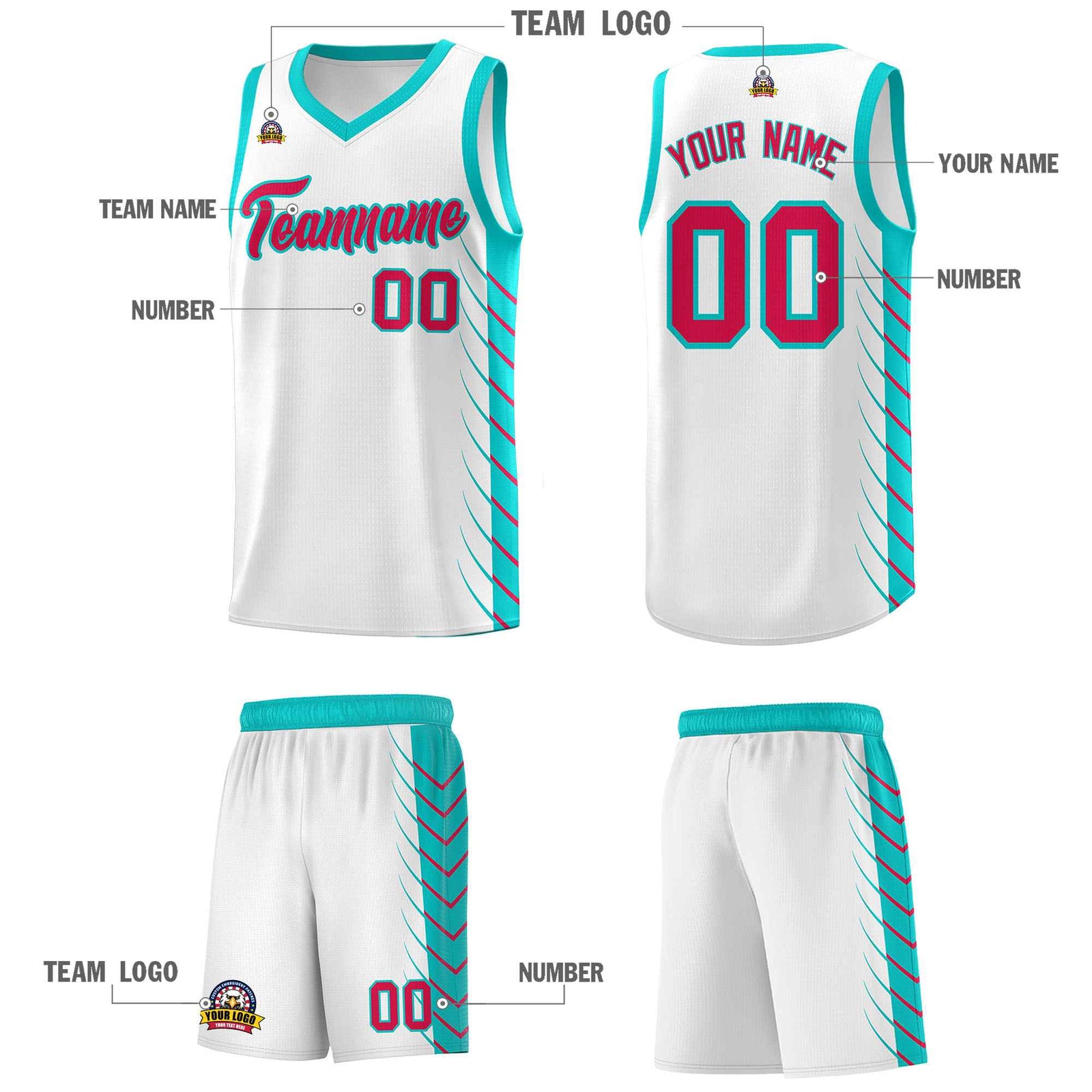 Custom White Aqua Personalized Side Symmetrical Line Pattern Sports Uniform Basketball Jersey