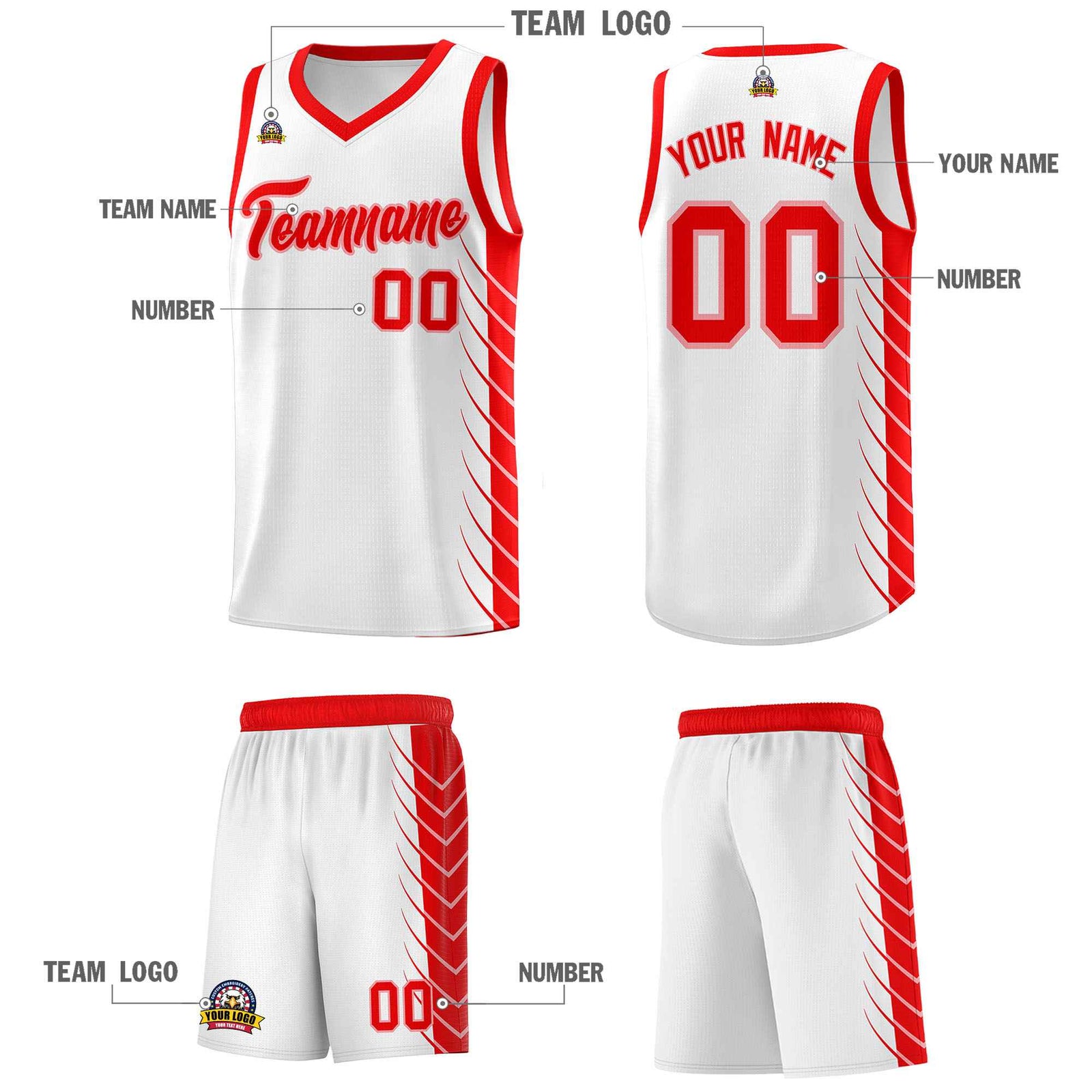 Custom White Light Red Personalized Side Symmetrical Line Pattern Sports Uniform Basketball Jersey