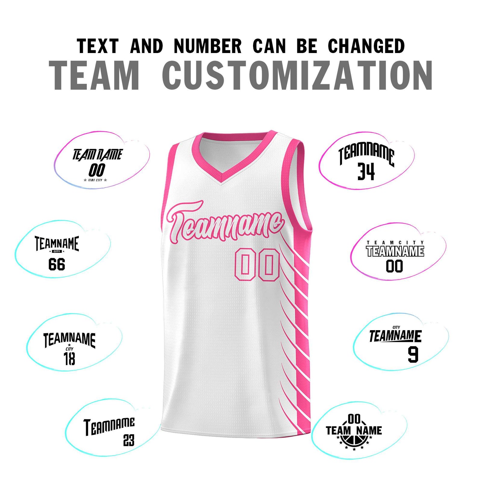 Custom White Pink Personalized Side Symmetrical Line Pattern Sports Uniform Basketball Jersey
