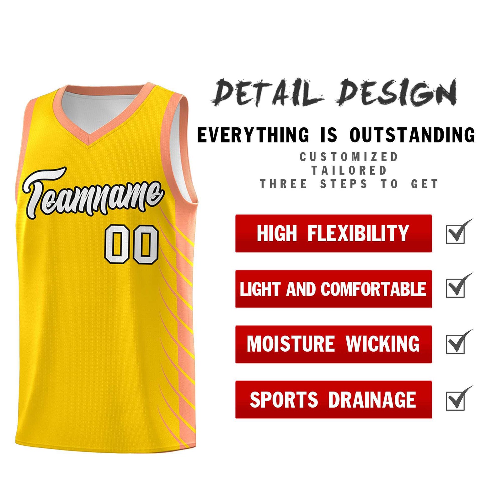 Custom Gold Light Orange Personalized Side Symmetrical Line Pattern Sports Uniform Basketball Jersey