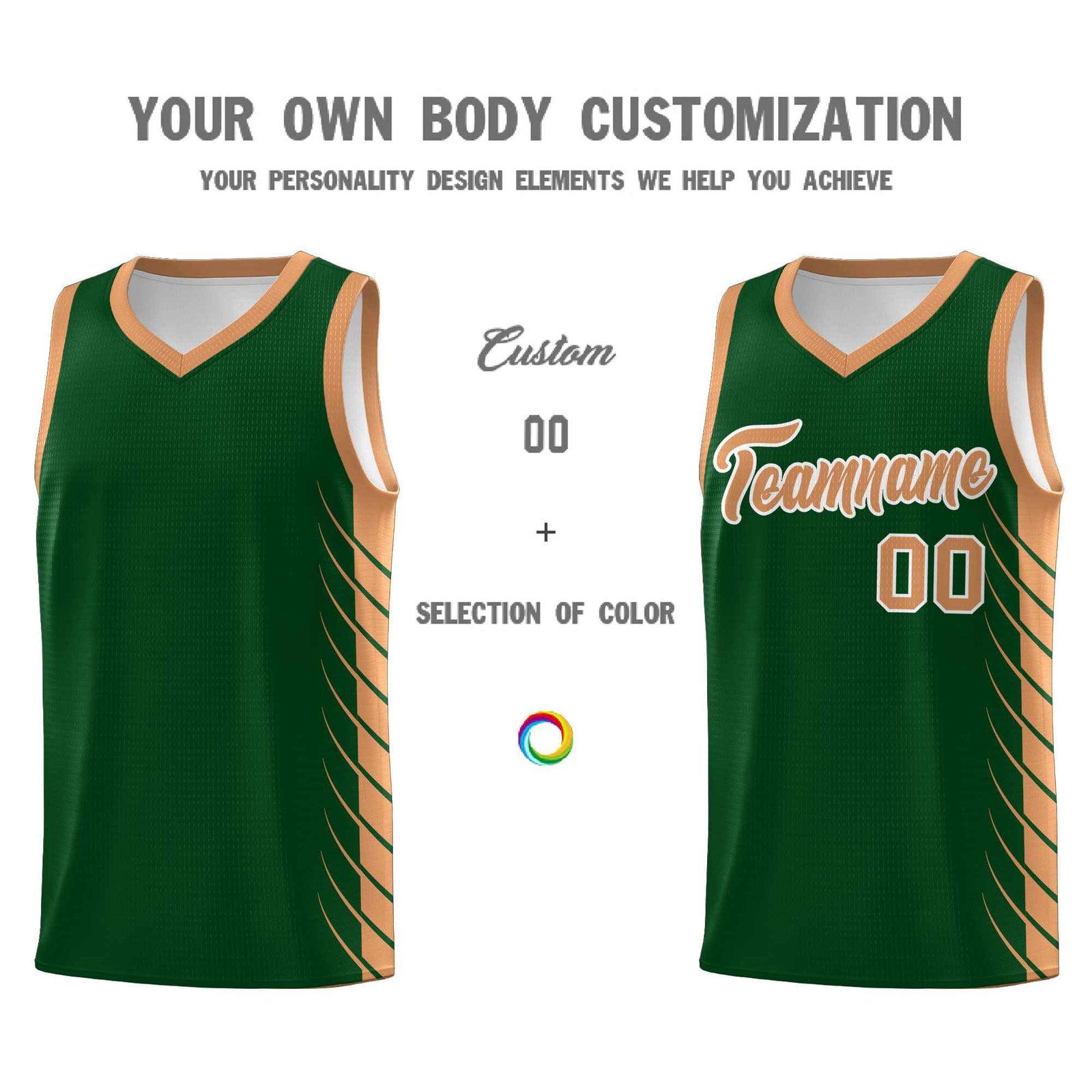 Custom Green Buckskin Brown Personalized Side Symmetrical Line Pattern Sports Uniform Basketball Jersey