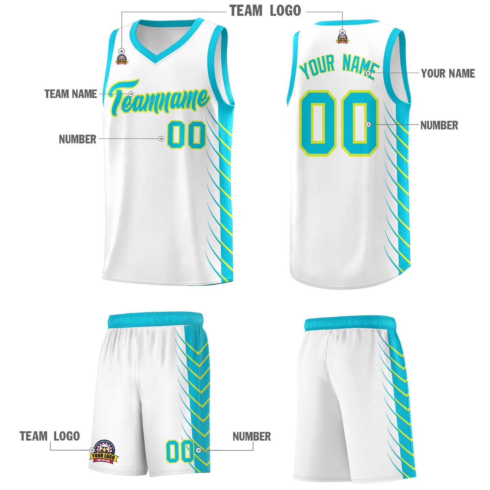 Custom White Sky Blue Personalized Side Symmetrical Line Pattern Sports Uniform Basketball Jersey
