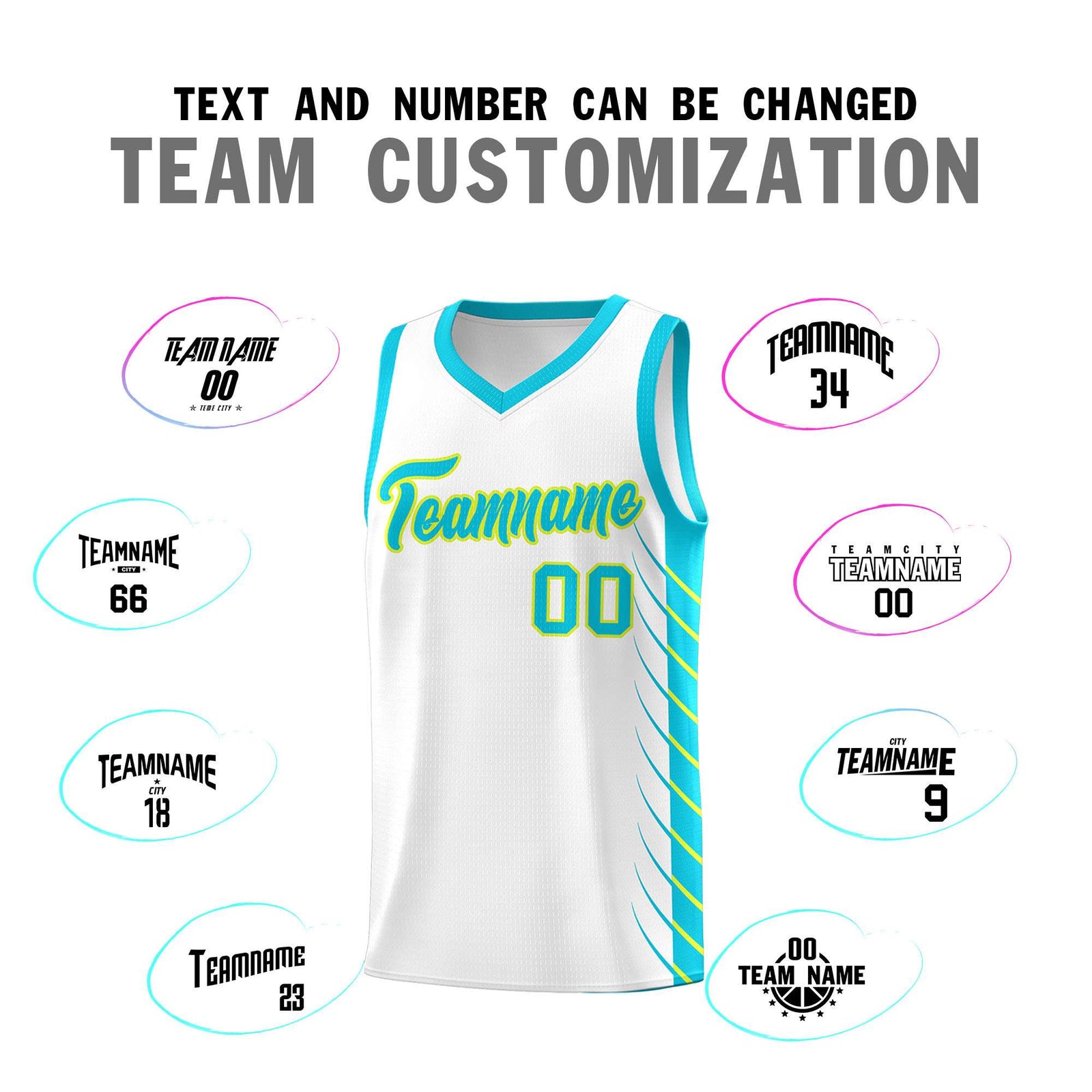Custom White Sky Blue Personalized Side Symmetrical Line Pattern Sports Uniform Basketball Jersey