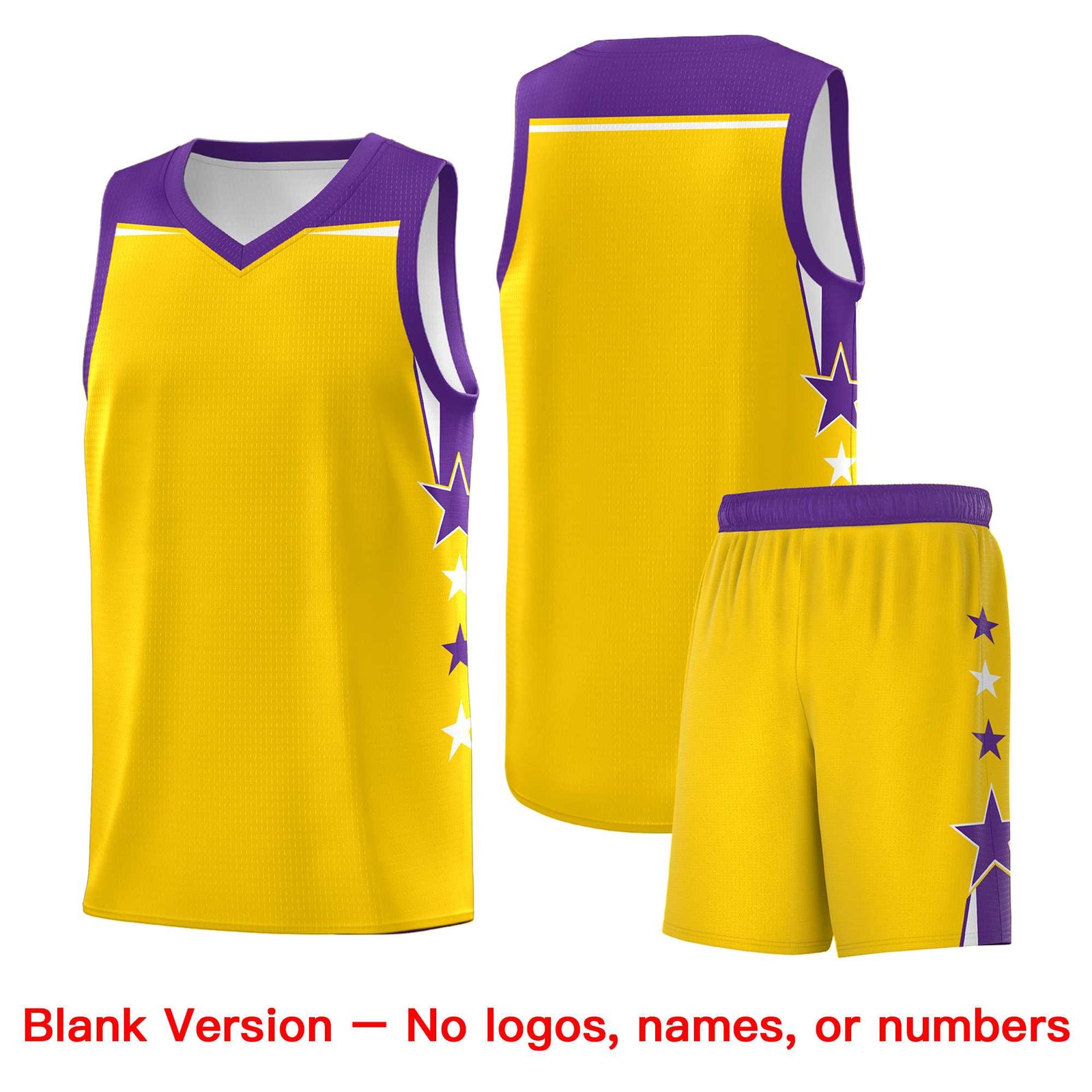 Custom Youth Basketball Uniform Gold Purple Two Tone Side Star Personalized Team Jersey