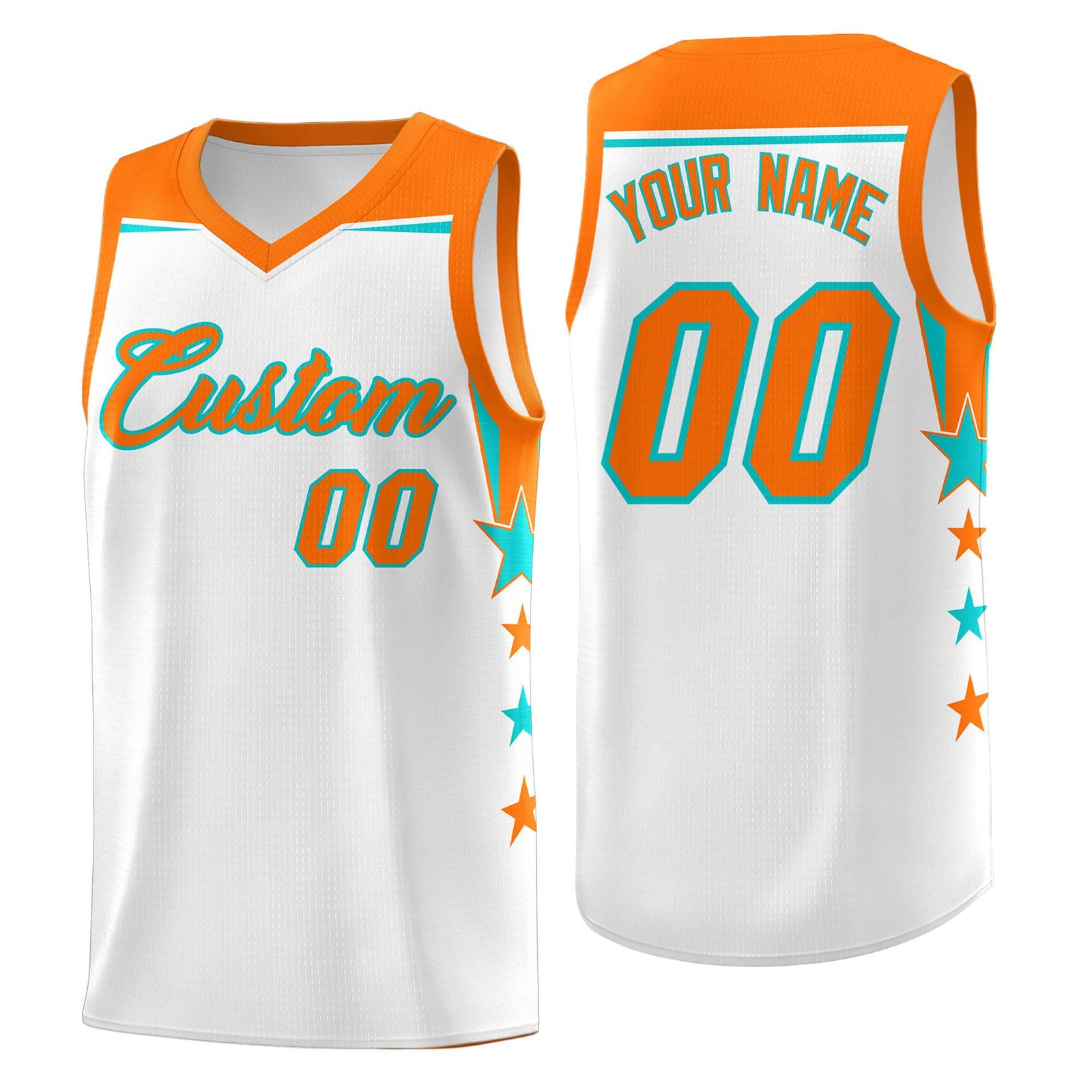 Custom Youth Basketball Uniform White Orange Two Tone Side Star Color Block Team Jersey