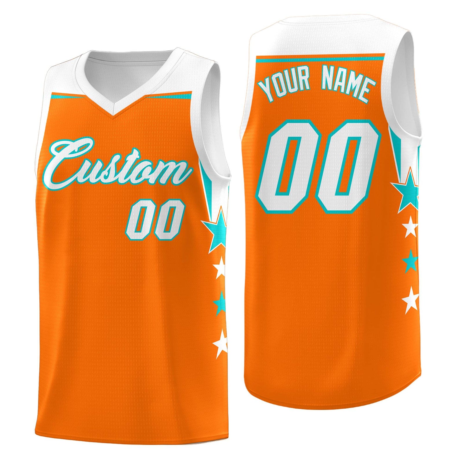 Custom Youth Basketball Uniform Orange White Two Tone Side Star Add Name Number & Logo