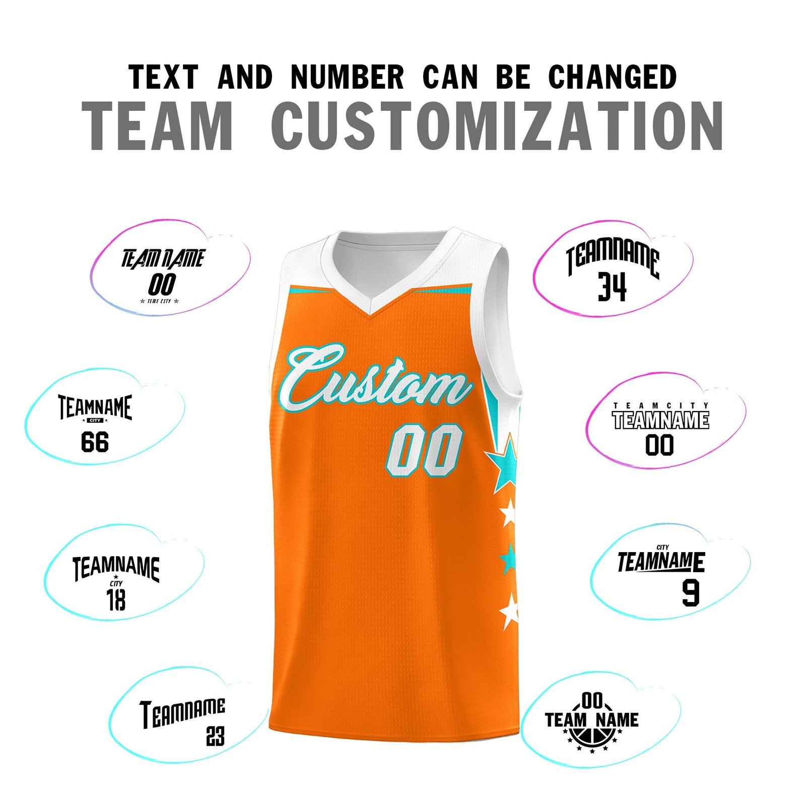 Custom Youth Basketball Uniform Orange White Two Tone Side Star Add Name Number & Logo