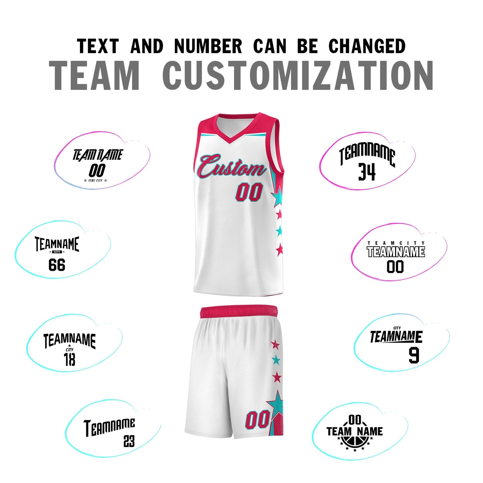 Custom Youth Basketball Uniform White Red Two Tone Side Star Color Block Team Jersey