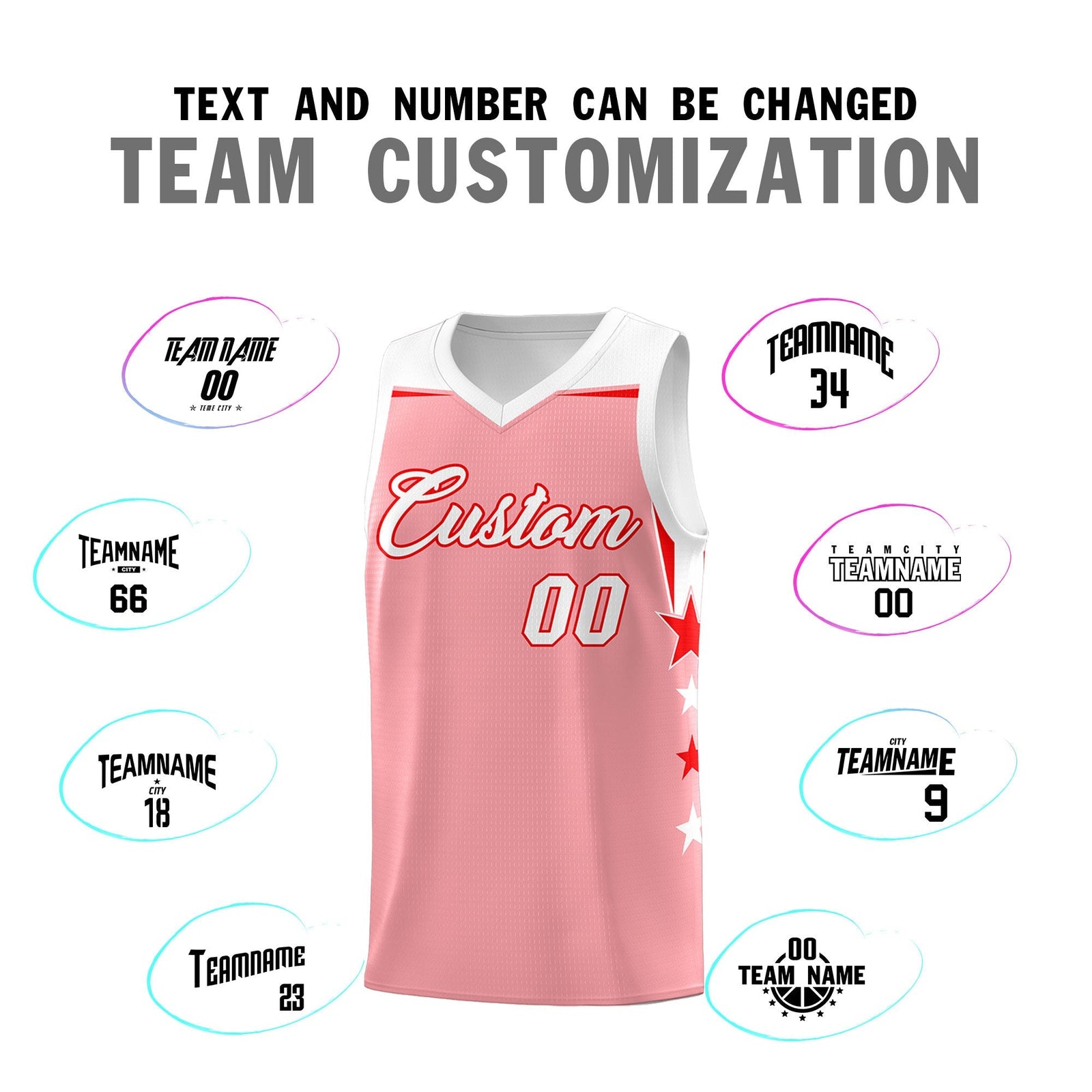 Custom Youth Basketball Uniform Light Pink White Two Tone Side Star Add Name Number & Logo
