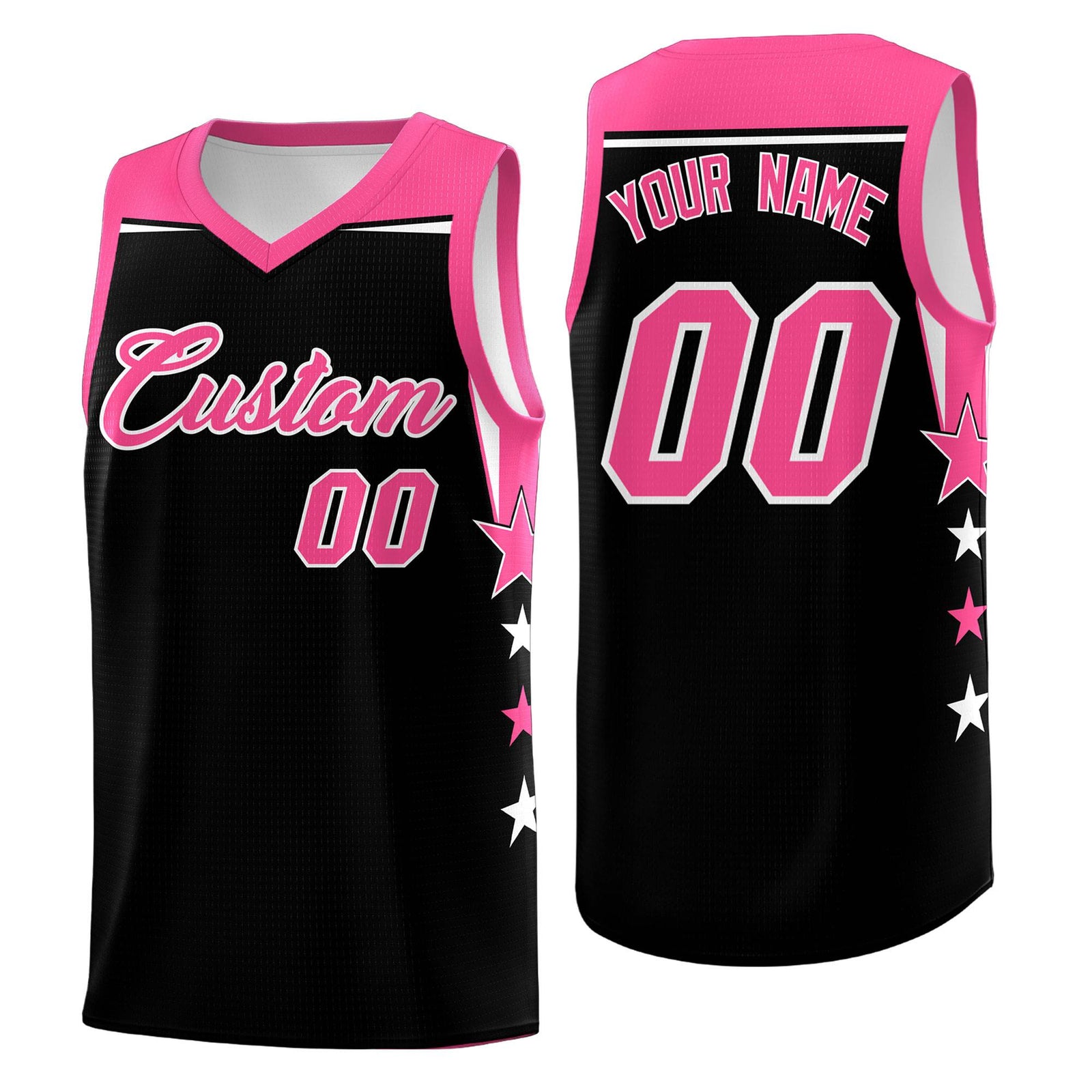 Custom Youth Basketball Uniform Black Pink Two Tone Side Star Personalized Team Jersey