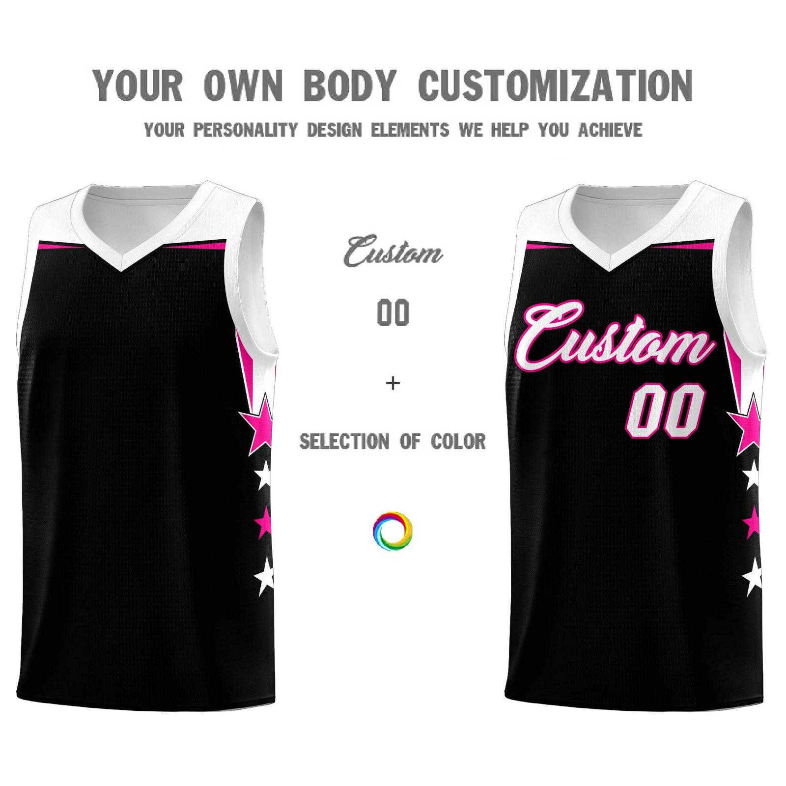Custom Youth Basketball Uniform Black White Two Tone Side Star Personalized Team Jersey