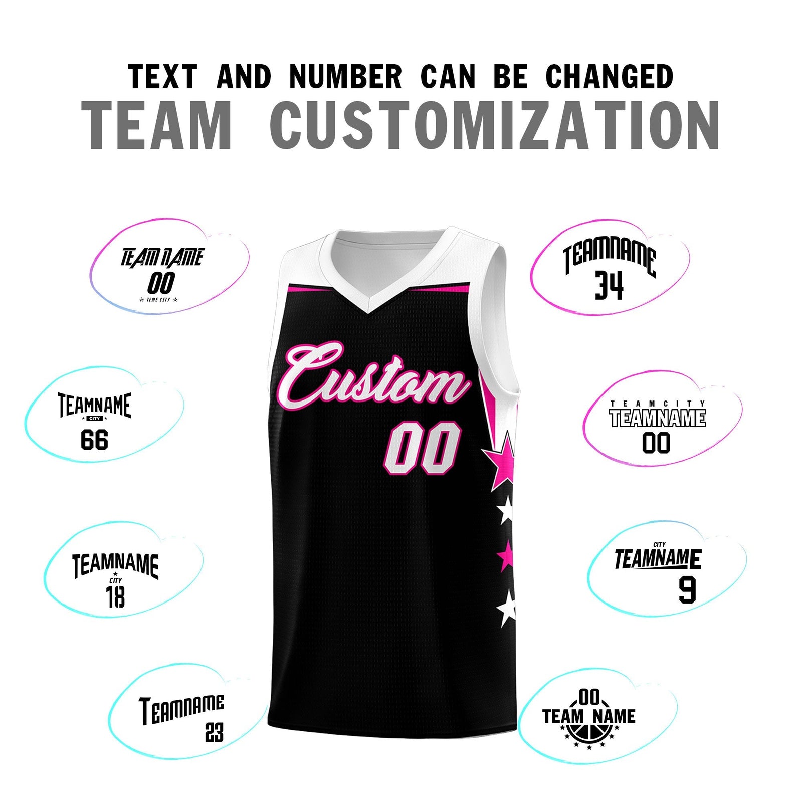 Custom Youth Basketball Uniform Black White Two Tone Side Star Personalized Team Jersey