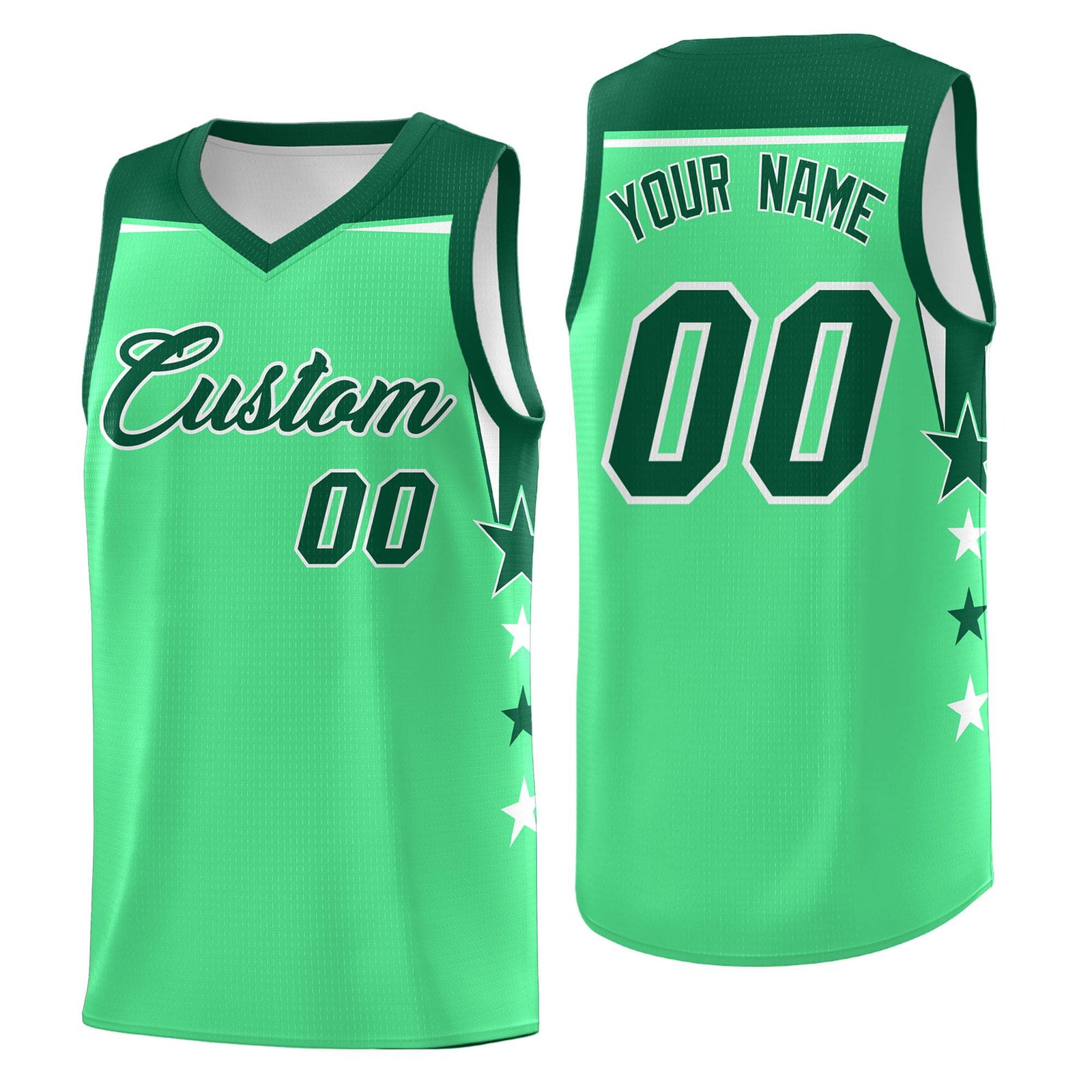 Custom Youth Basketball Uniform Green Kelly Green Two Tone Side Star Color Block Team Jersey