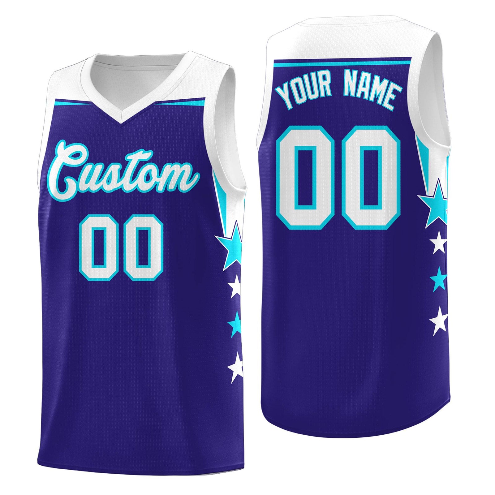 Custom Youth Basketball Uniform Royal White Two Tone Side Star Add Name Number & Logo