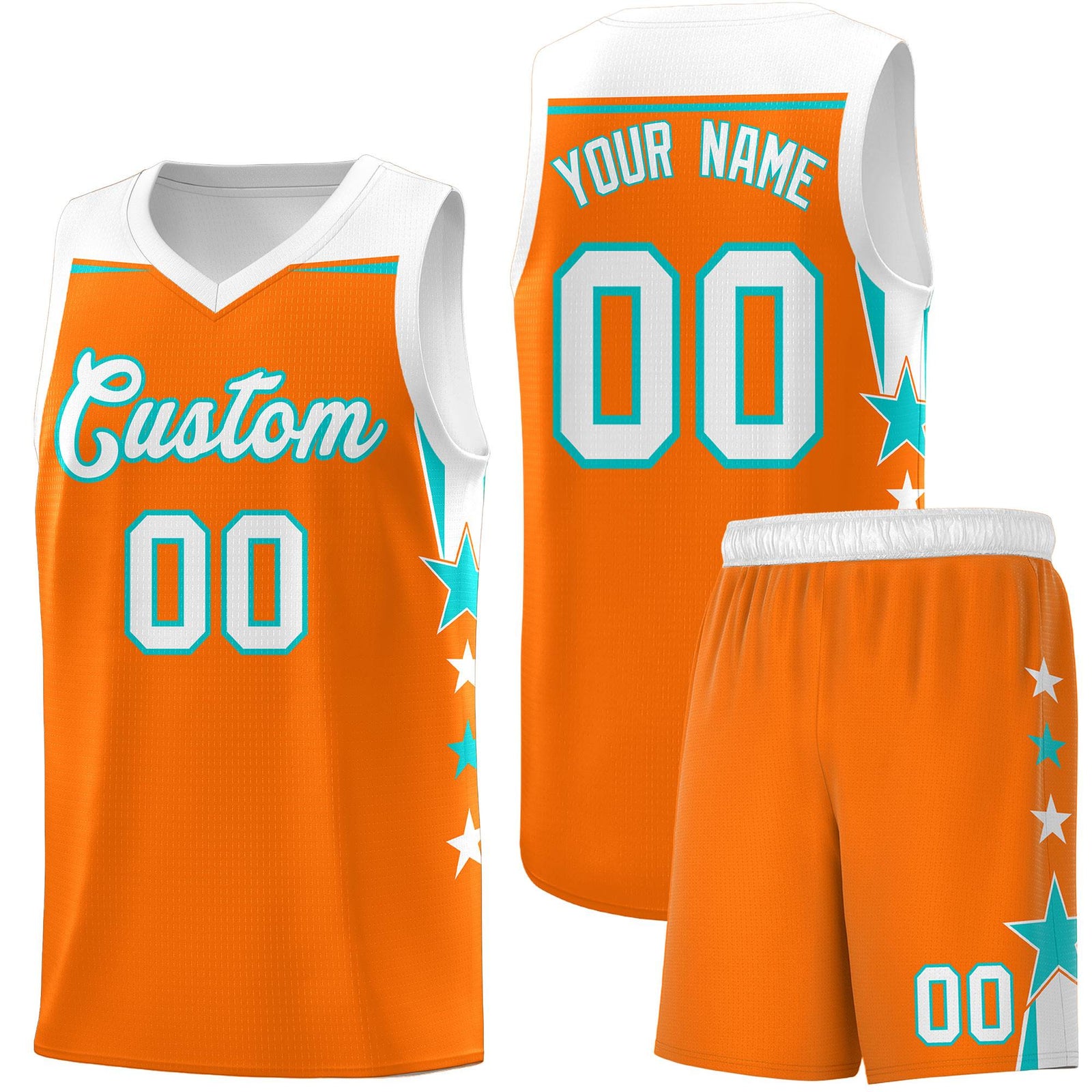 Custom Youth Basketball Uniform Orange White Two Tone Side Star Add Name Number & Logo