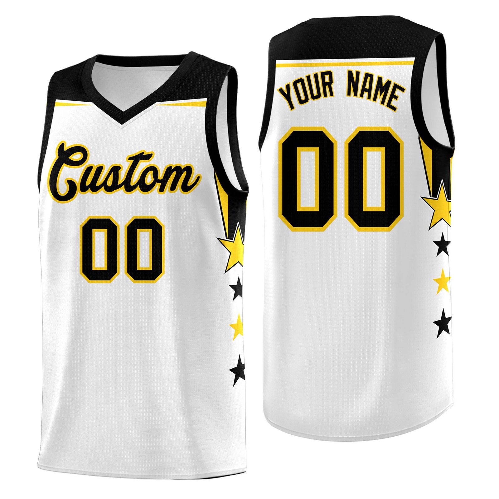 Custom Youth Basketball Uniform White Black Two Tone Side Star Color Block Team Jersey