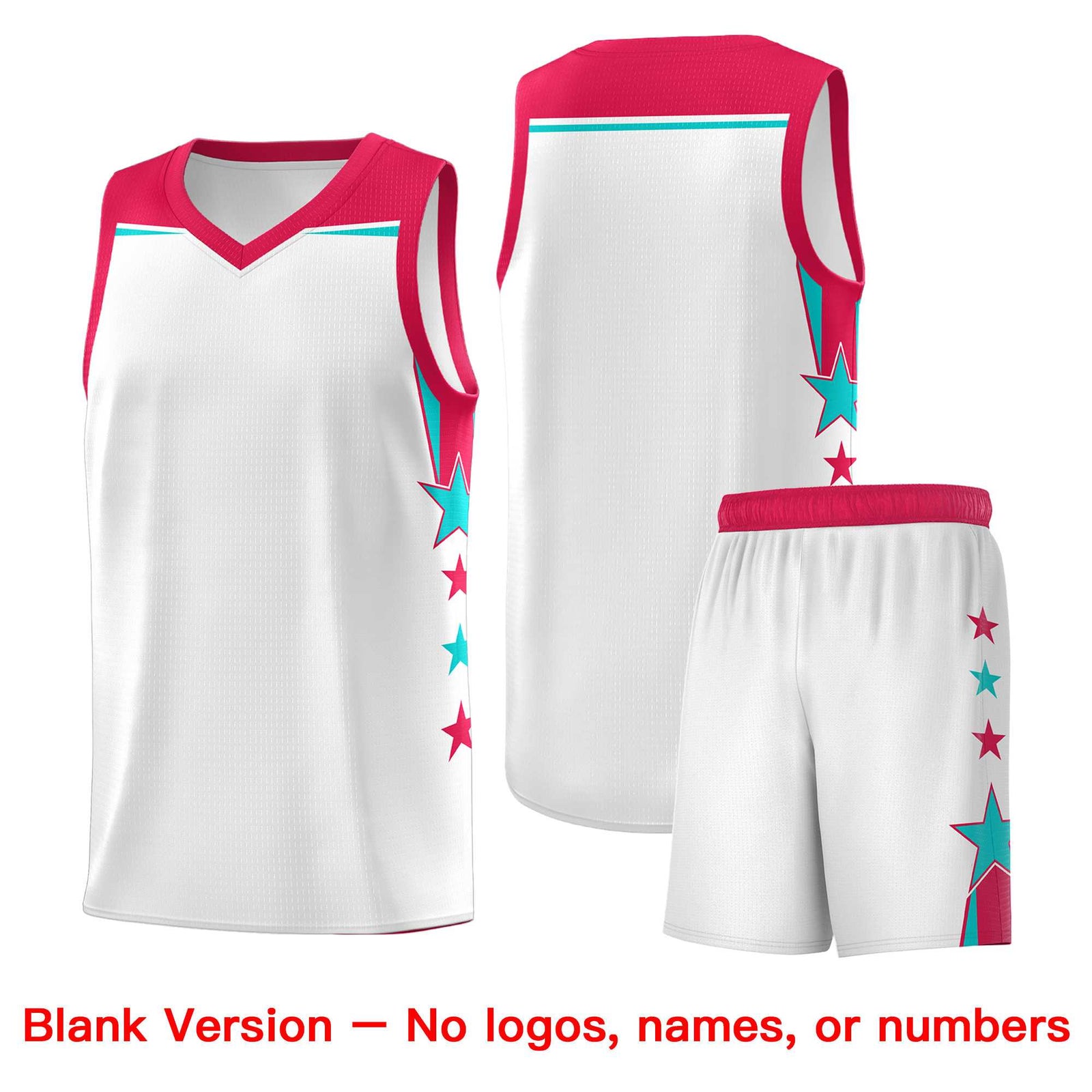 Custom Youth Basketball Uniform White Red Two Tone Side Star Color Block Team Jersey
