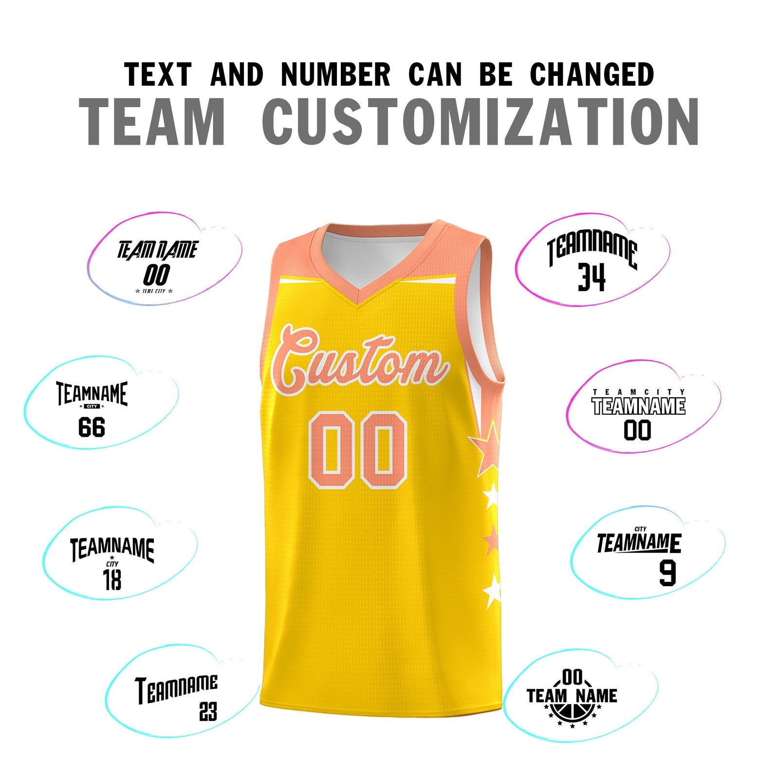 Custom Youth Basketball Uniform Gold Light Orange Two Tone Side Star Color Block Team Jersey