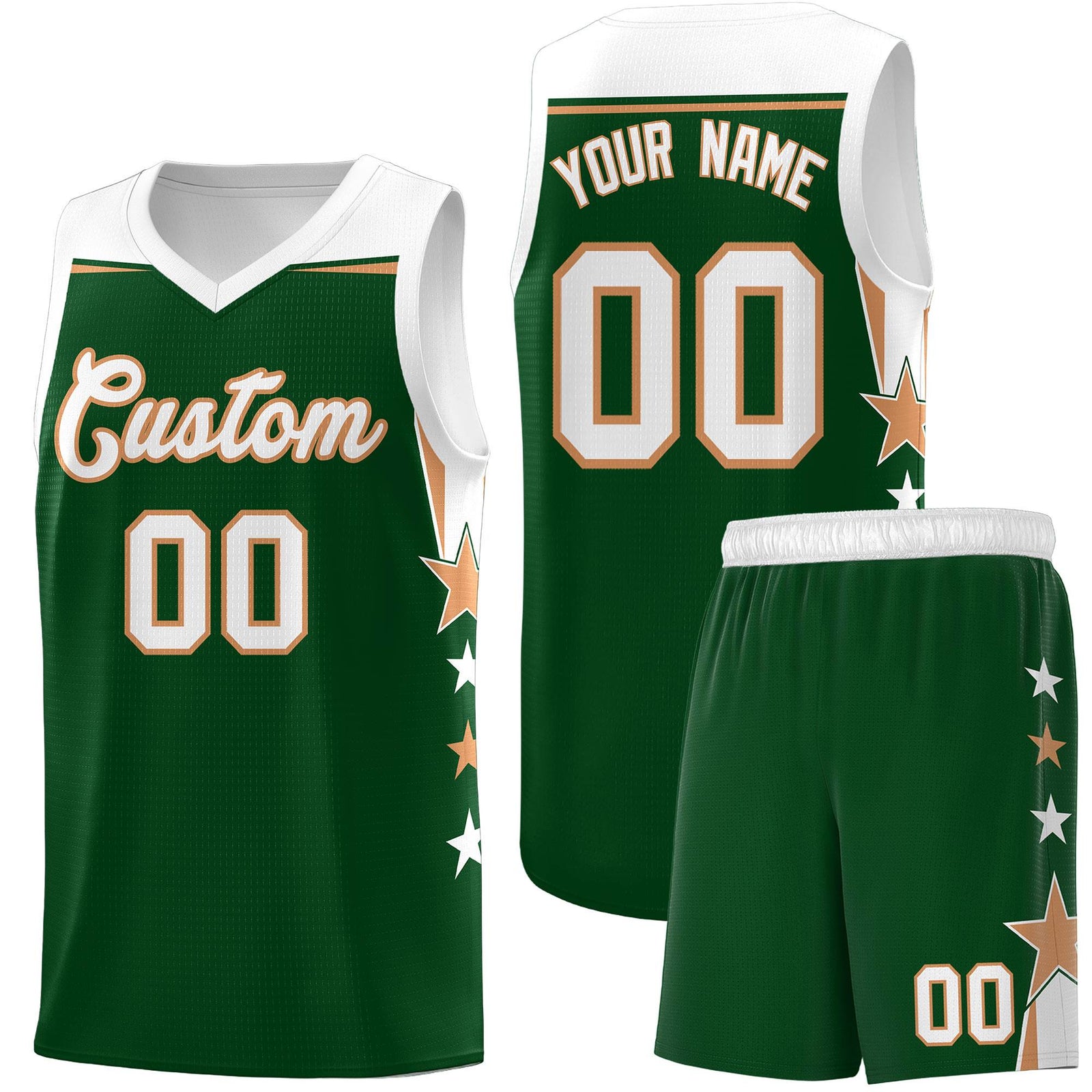 Custom Youth Basketball Uniform Green White Two Tone Side Star Personalized Team Jersey
