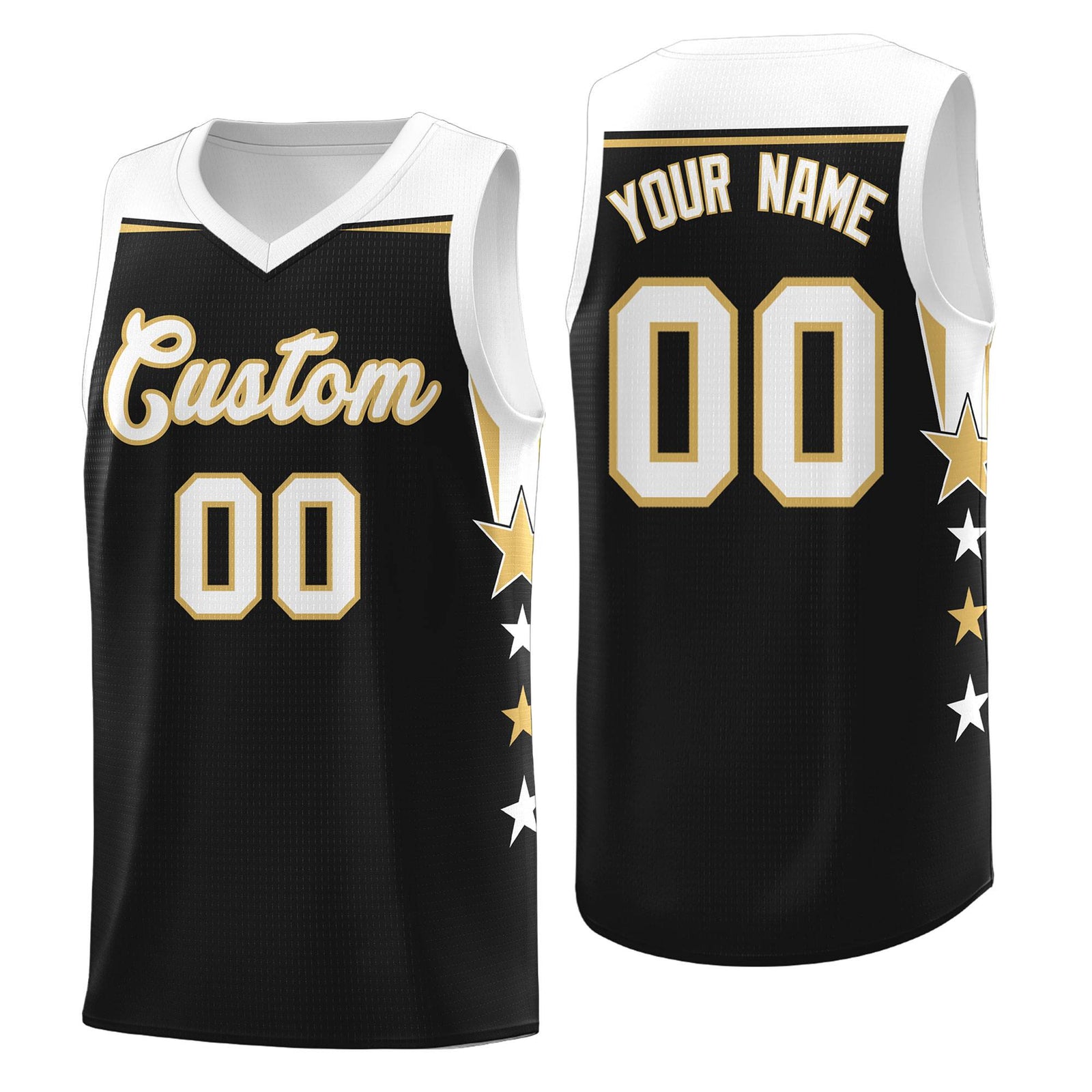 Custom Youth Basketball Uniform Black White Two Tone Side Star Personalized Team Jersey