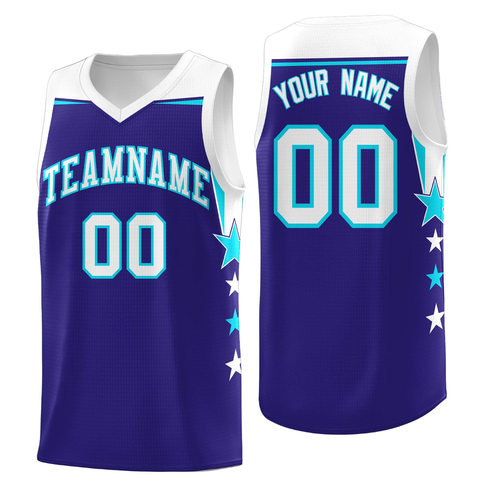 Custom Youth Basketball Uniform Royal White Two Tone Side Star Add Name Number & Logo