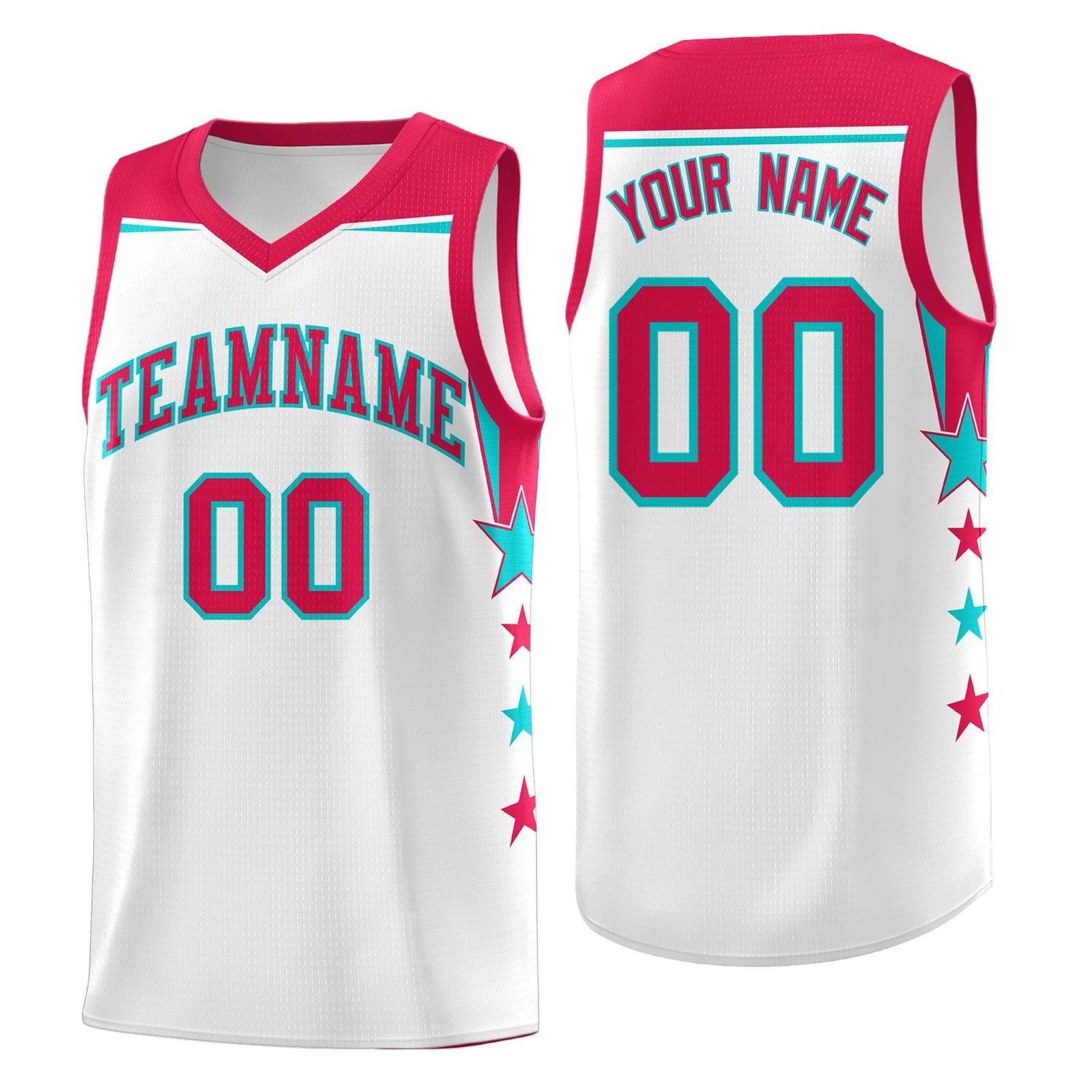 Custom Youth Basketball Uniform White Red Two Tone Side Star Color Block Team Jersey