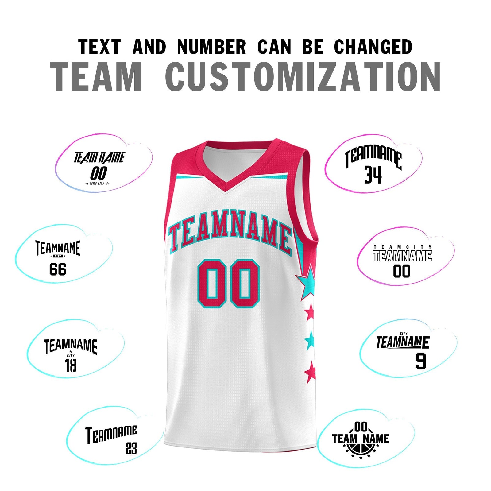 Custom Youth Basketball Uniform White Red Two Tone Side Star Color Block Team Jersey