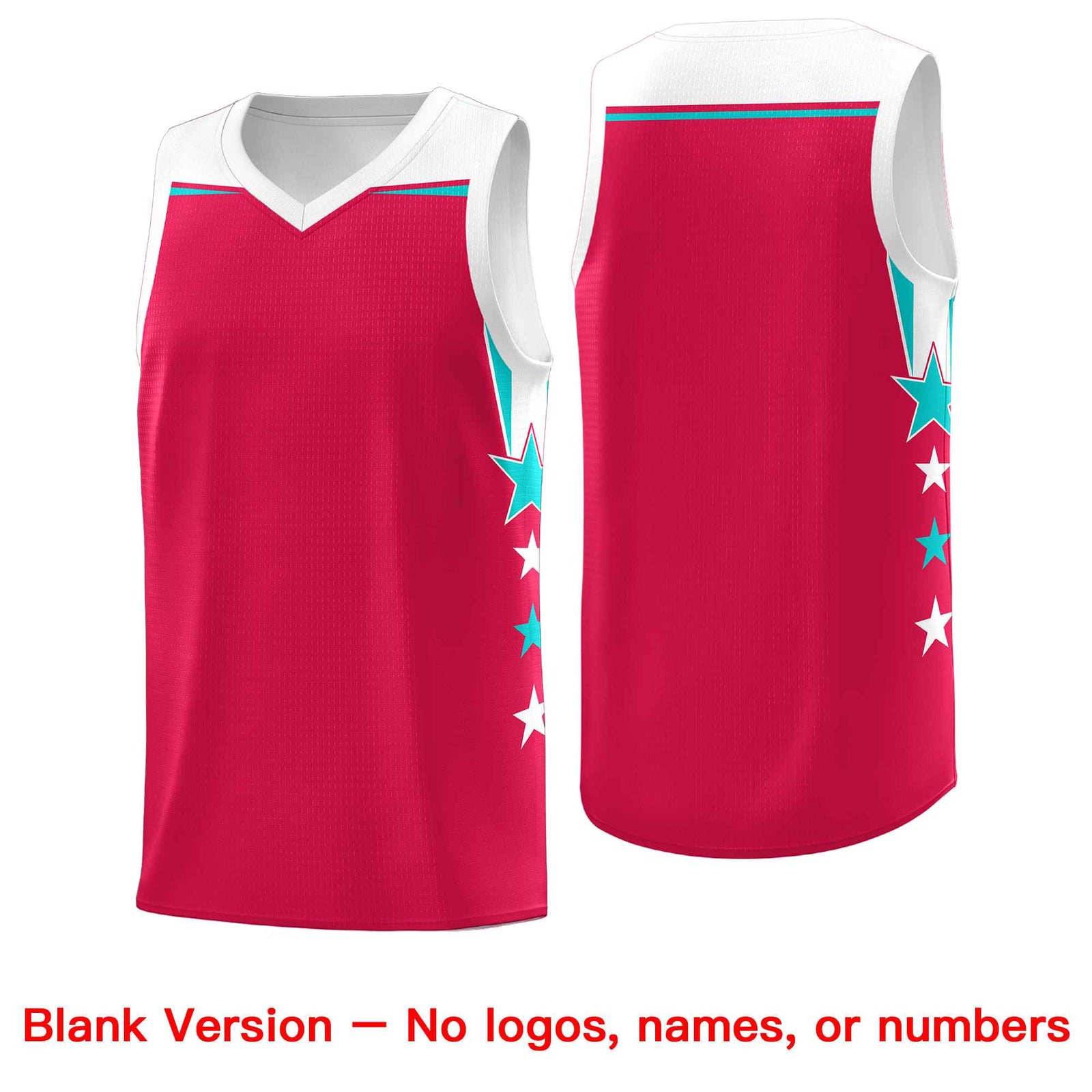 Custom Youth Basketball Uniform Red White Two Tone Side Star Add Name Number & Logo