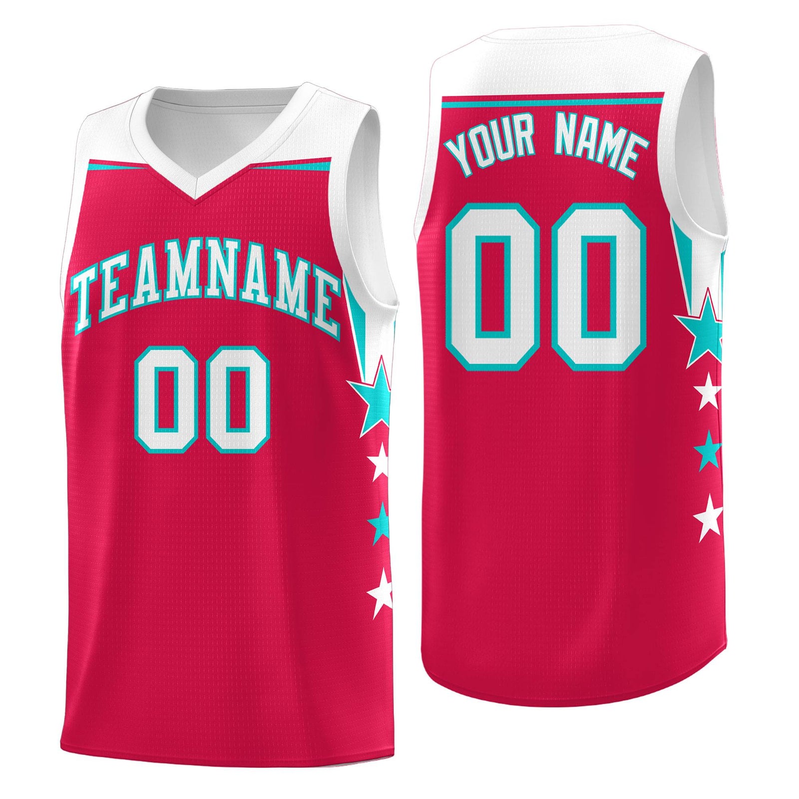 Custom Youth Basketball Uniform Red White Two Tone Side Star Add Name Number & Logo