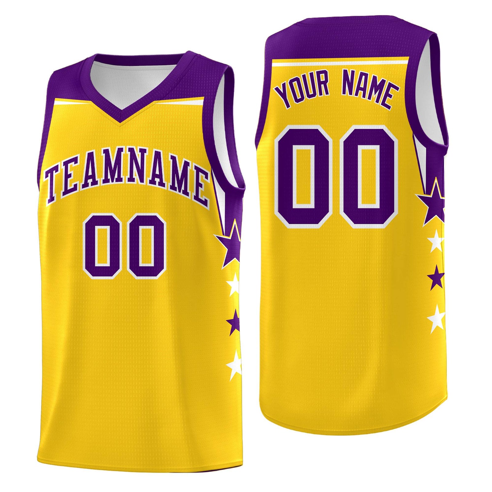 Custom Youth Basketball Uniform Gold Purple Two Tone Side Star Personalized Team Jersey